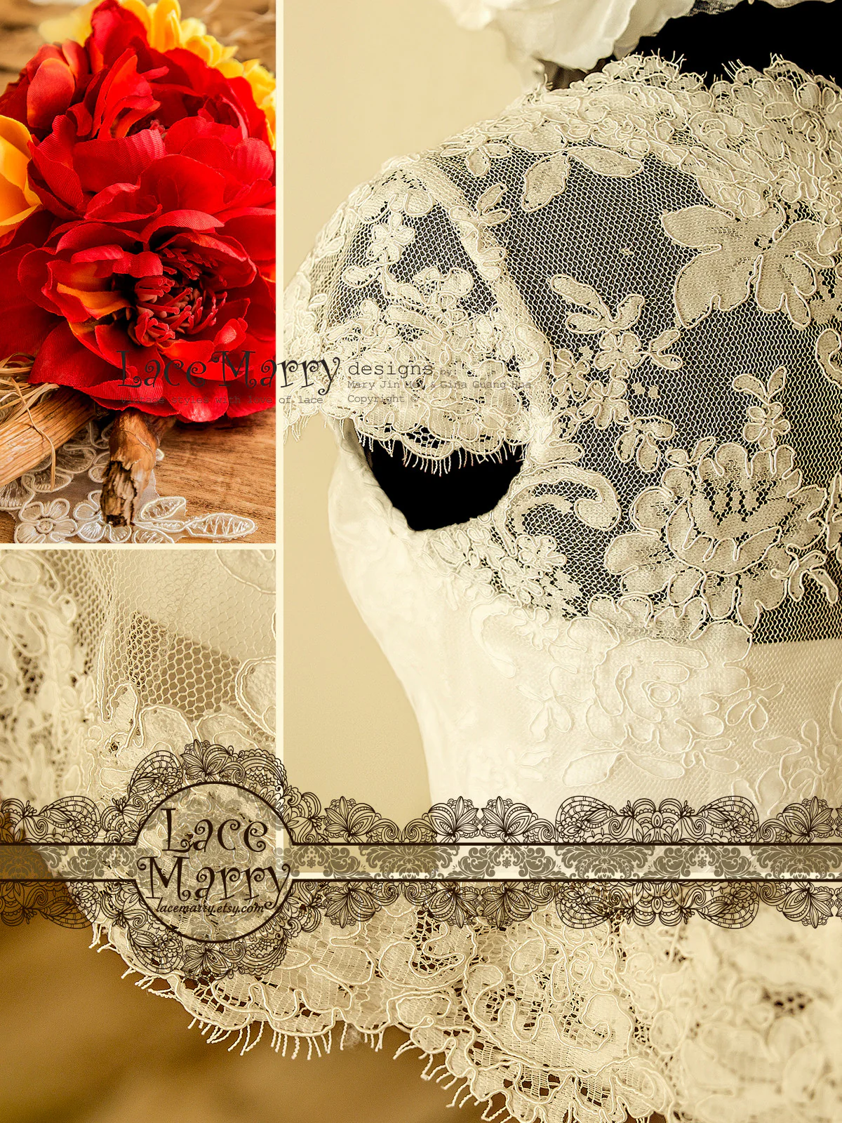 1950's Style Wedding Dress from Alencon Lace - Image 4