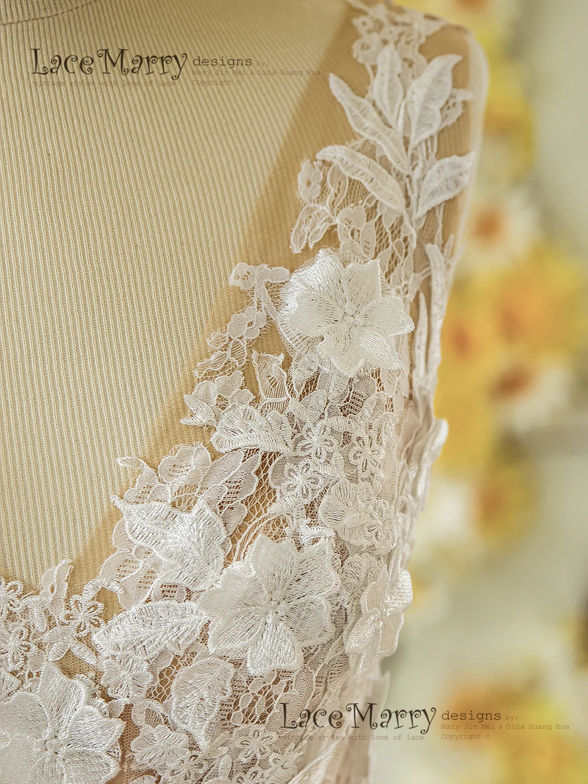 3D Lace Boho Wedding Dress with Sheer Nude Top - Image 8