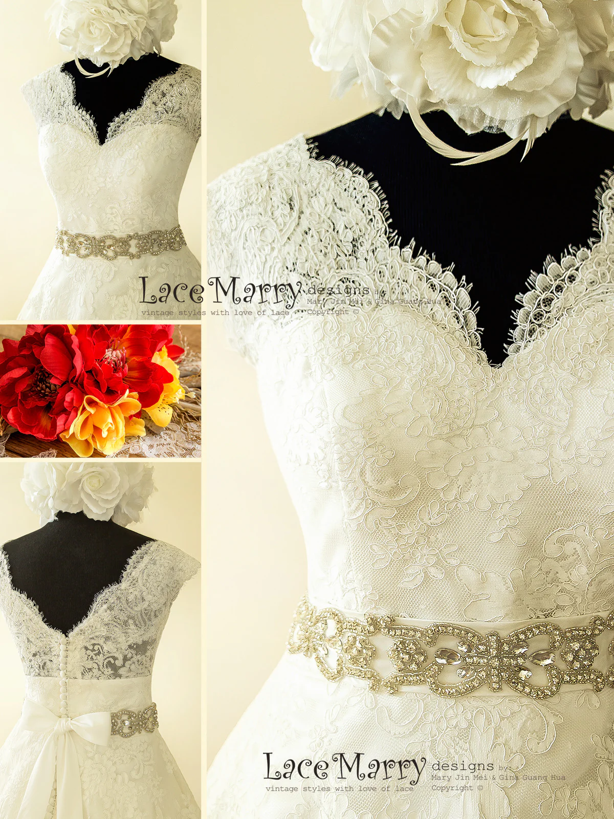 Tea Length Wedding Dress from Alencon Scalloped Lace - Image 3