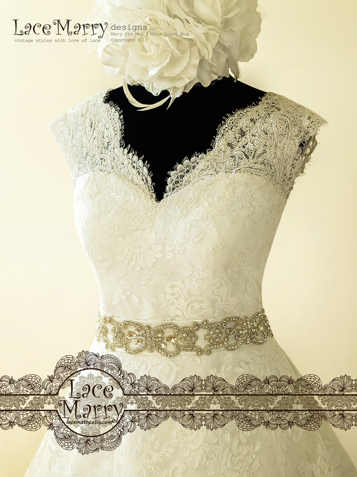 Tea Length Wedding Dress from Alencon Scalloped Lace - Image 5
