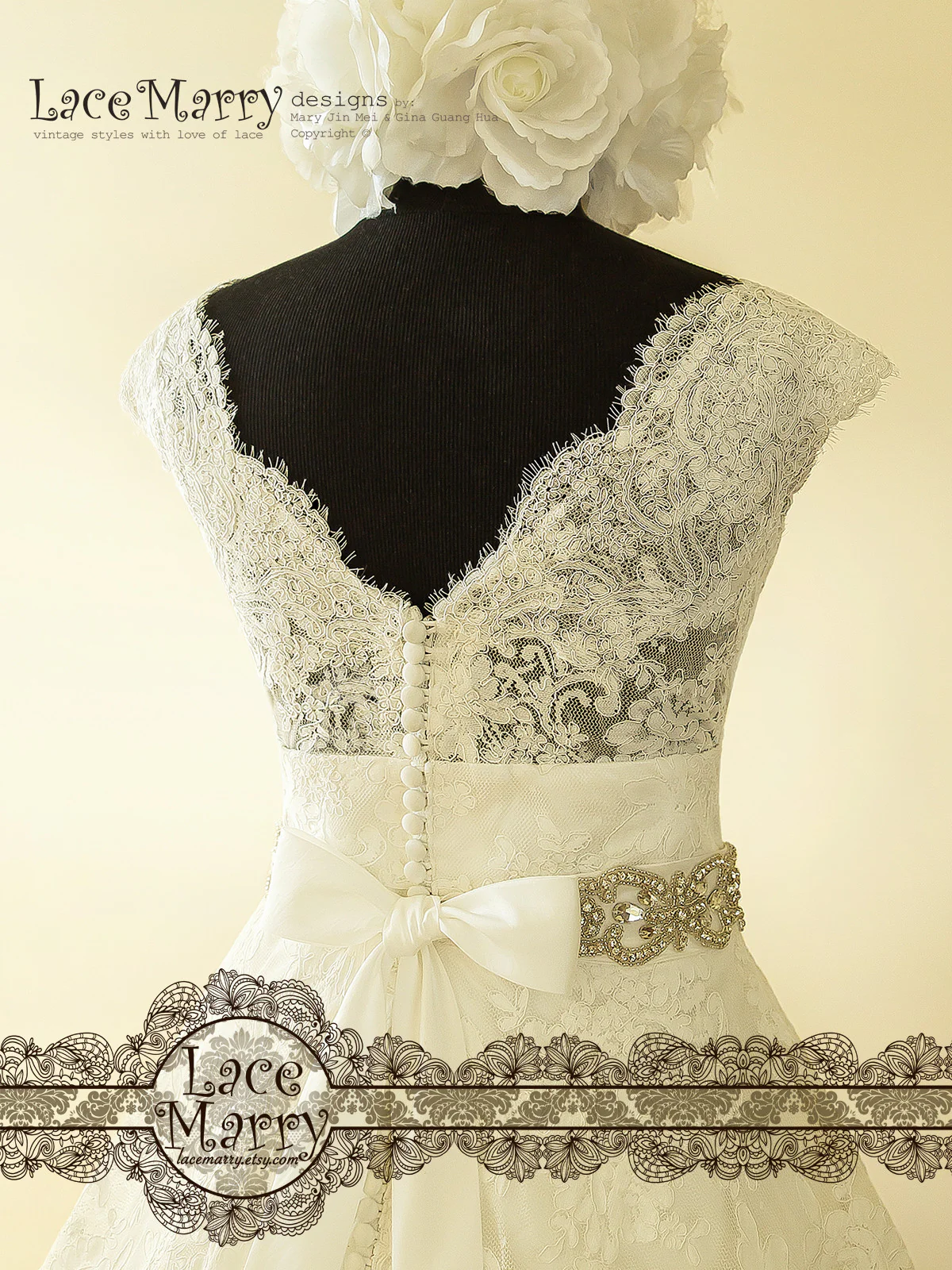 Tea Length Wedding Dress from Alencon Scalloped Lace - Image 6