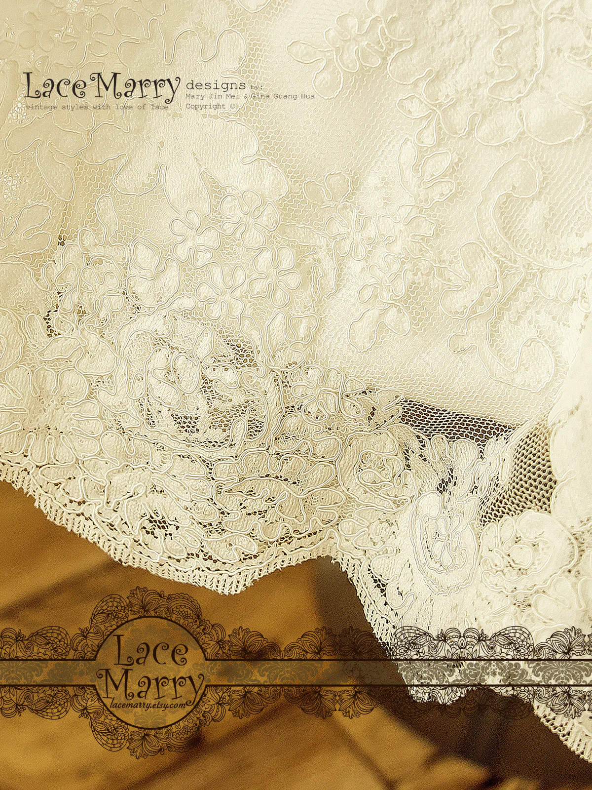 Tea Length Wedding Dress from Alencon Scalloped Lace - Image 8