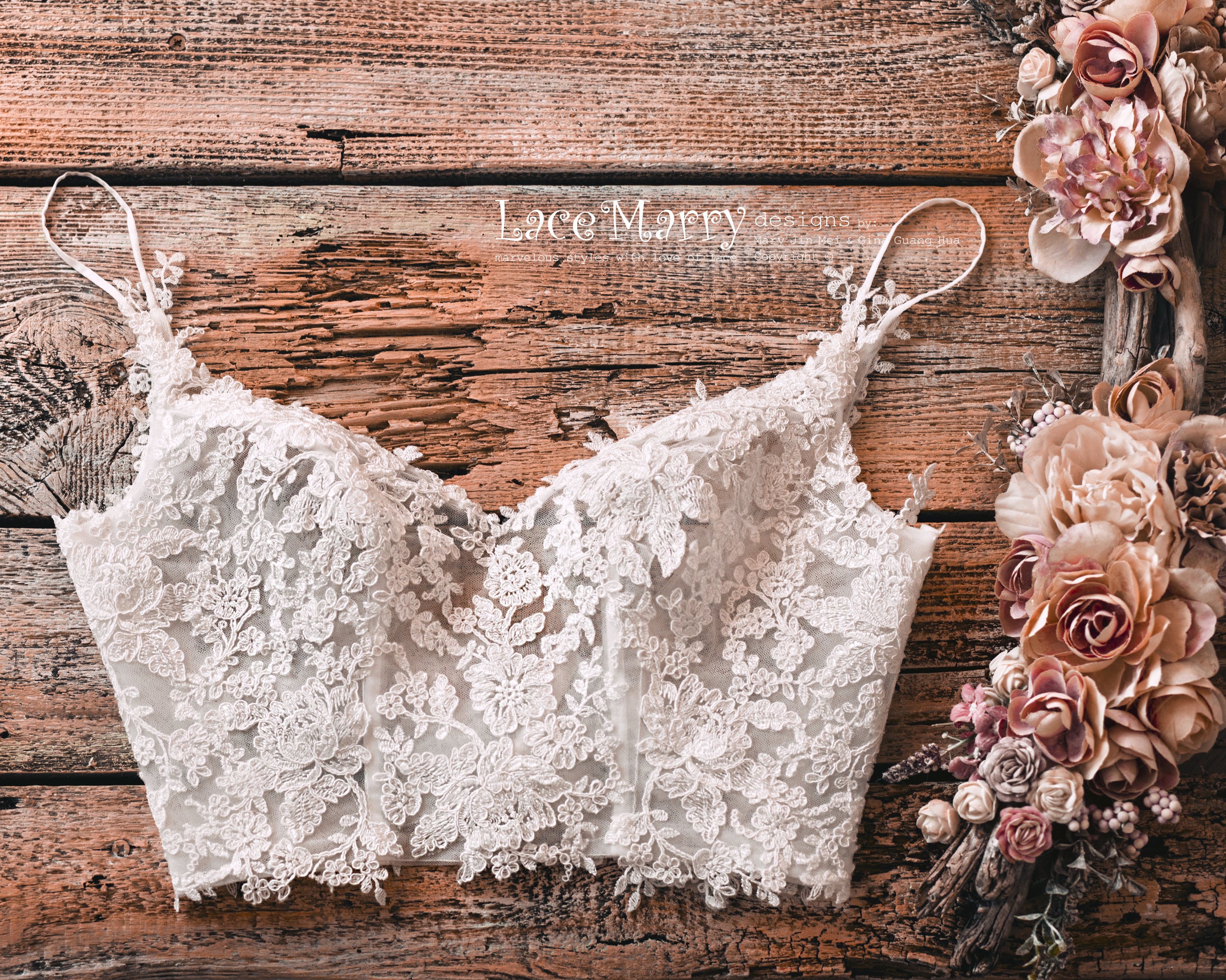 A Line Wedding Dress with Sexy Lace Crop Top - Image 17