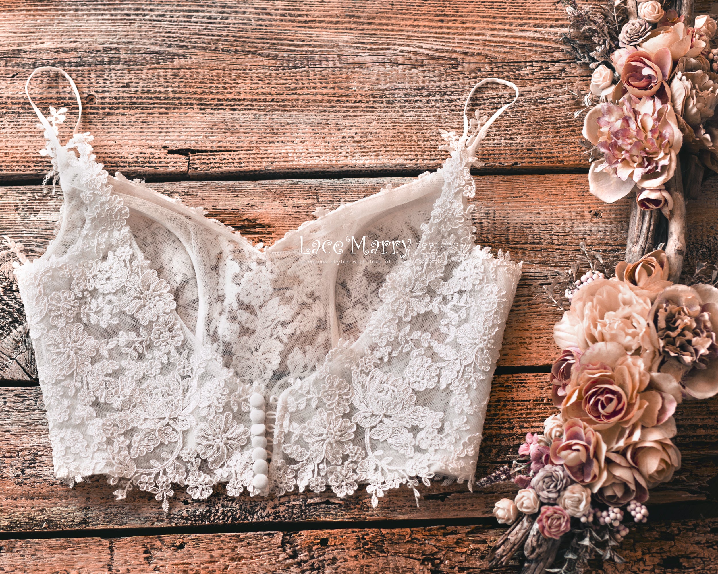 A Line Wedding Dress with Sexy Lace Crop Top - Image 18
