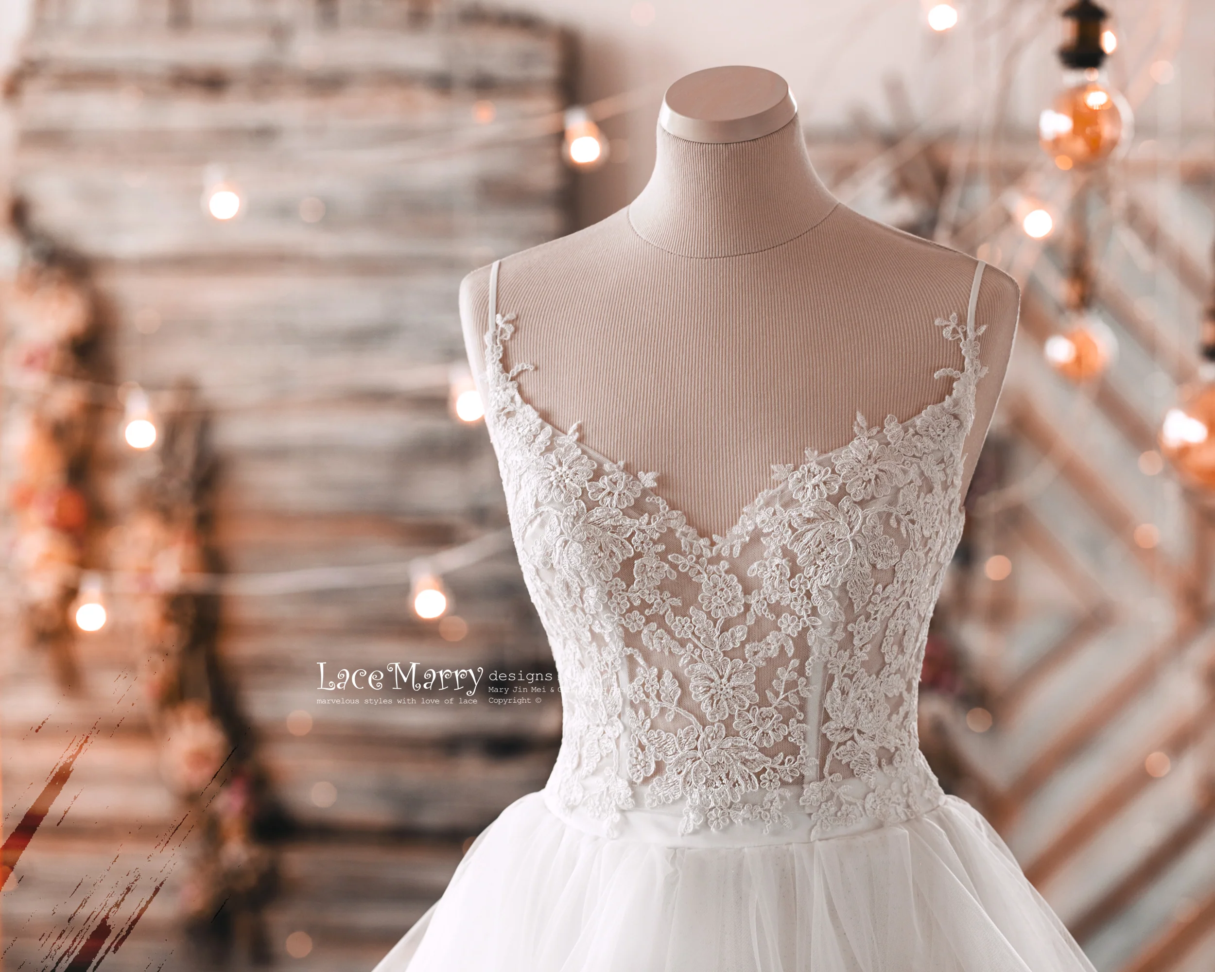 A Line Wedding Dress with Sexy Lace Crop Top - Image 20