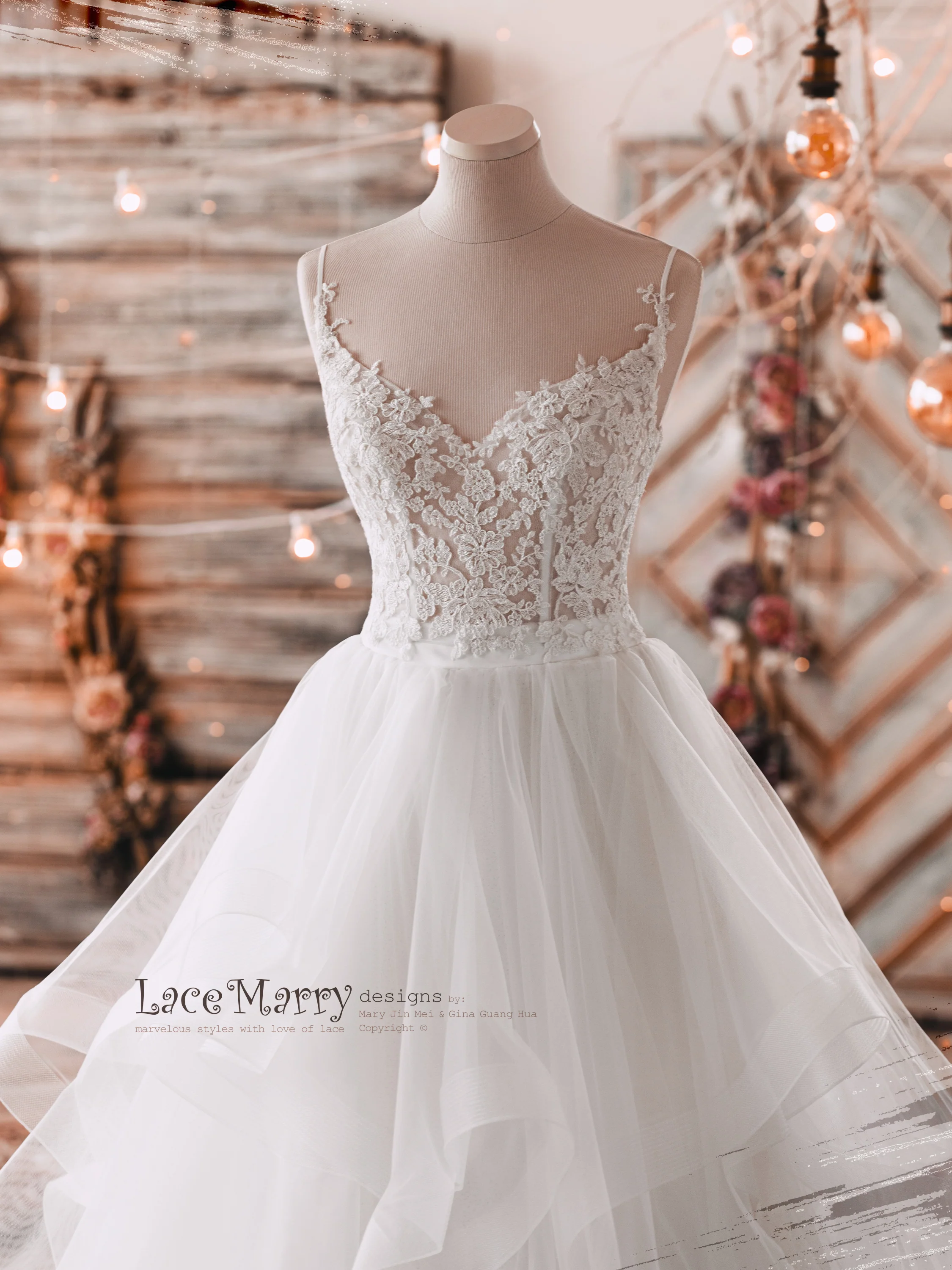 A Line Wedding Dress with Sexy Lace Crop Top - Image 3