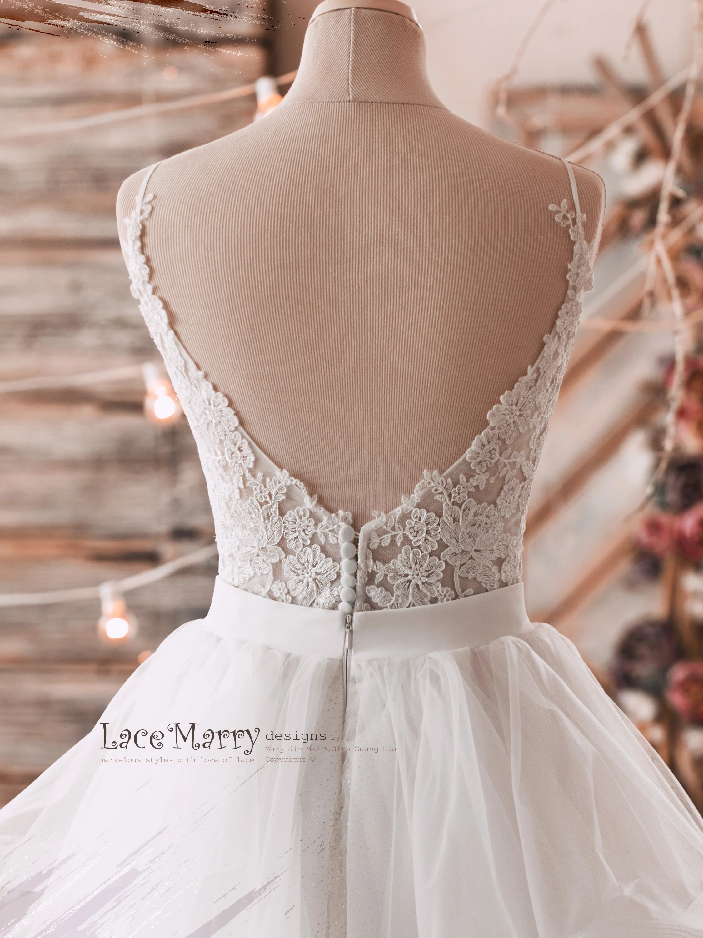 A Line Wedding Dress with Sexy Lace Crop Top - Image 4