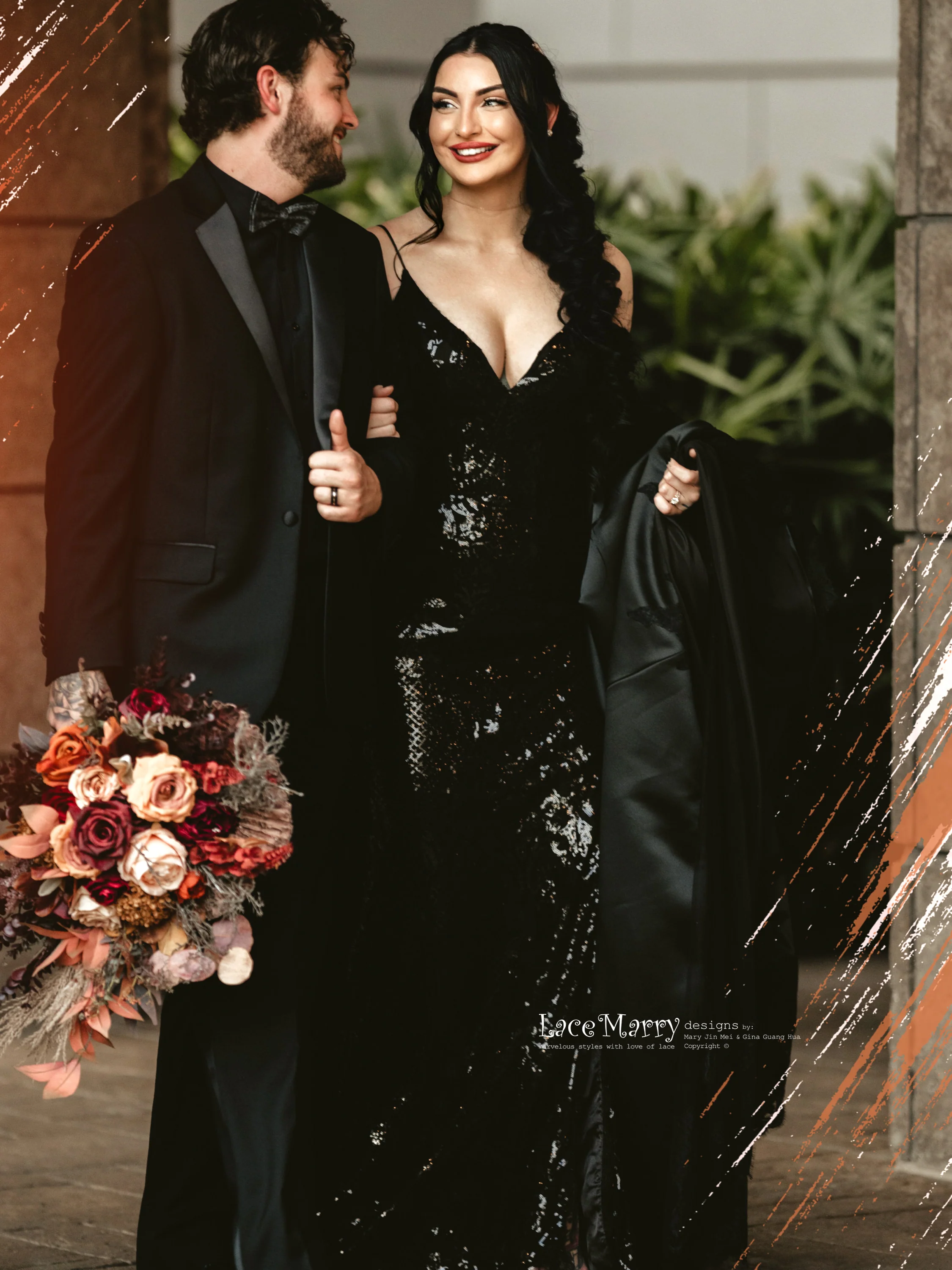ALLISON / Sparkling Black Wedding Dress with Removable Train - Image 6