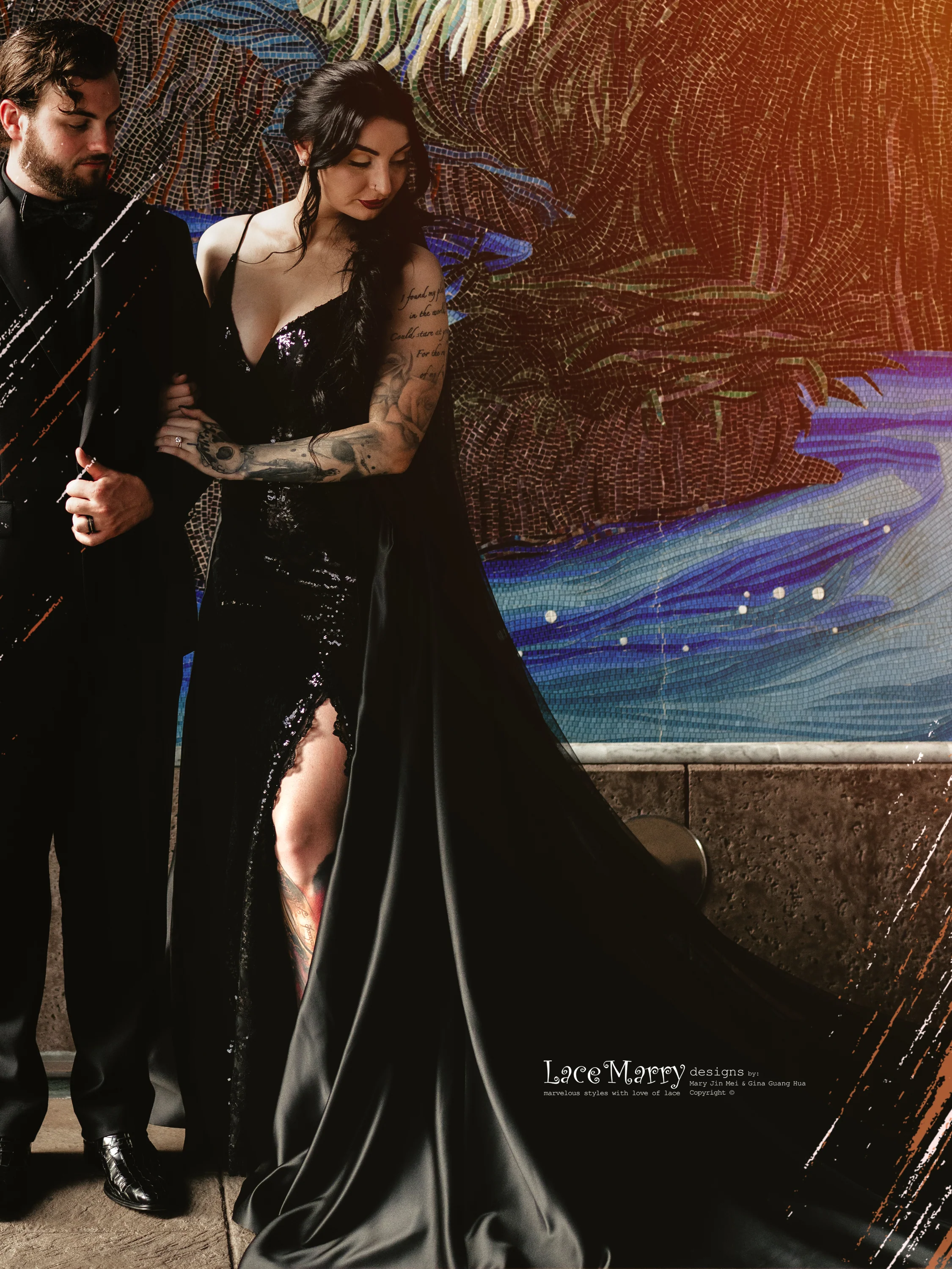 ALLISON / Sparkling Black Wedding Dress with Removable Train - Image 8