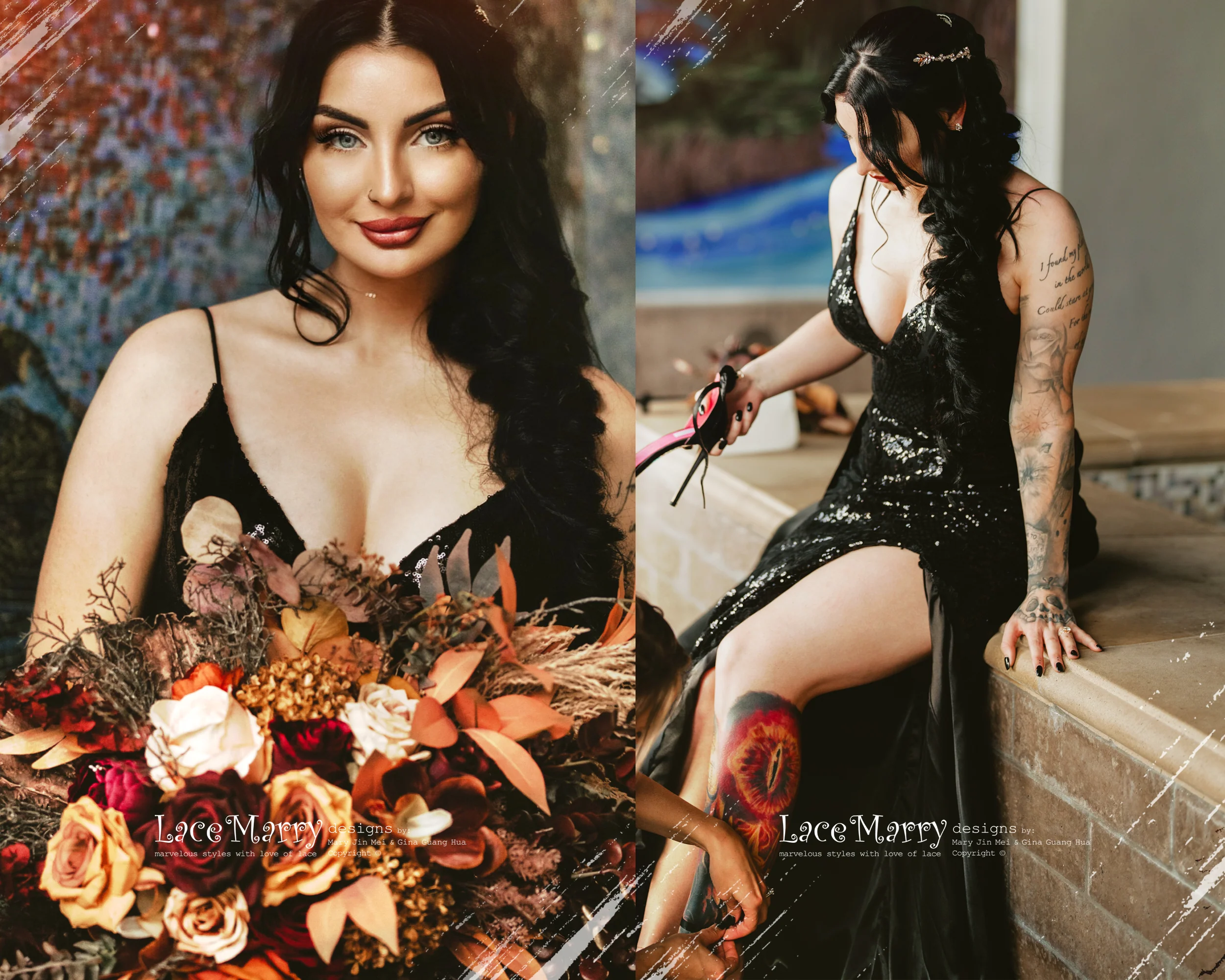 ALLISON / Sparkling Black Wedding Dress with Removable Train - Image 9