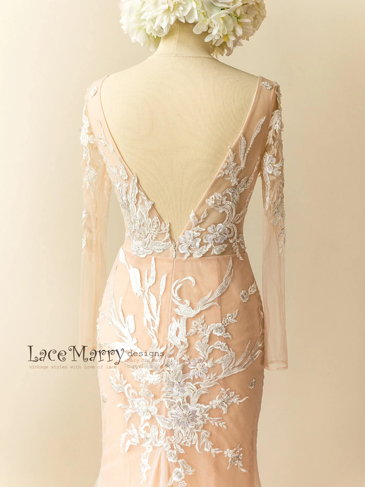 Amazing Lace Wedding Dress with Handmade Beading and Long Sleeves - Image 4