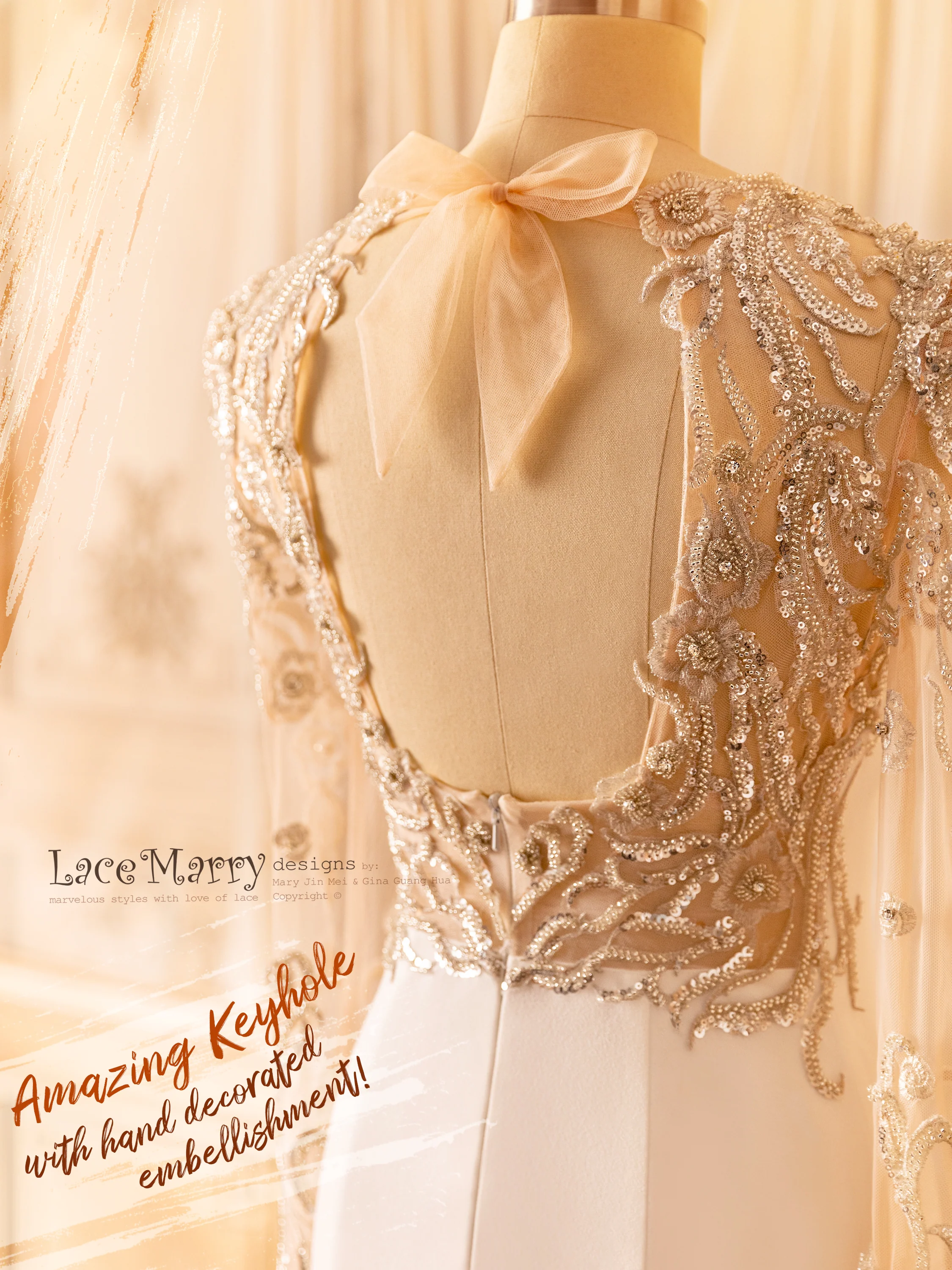 ANZU / Sophisticated Fitted Wedding Dress with Puff Shoulder Sleeves - Image 6