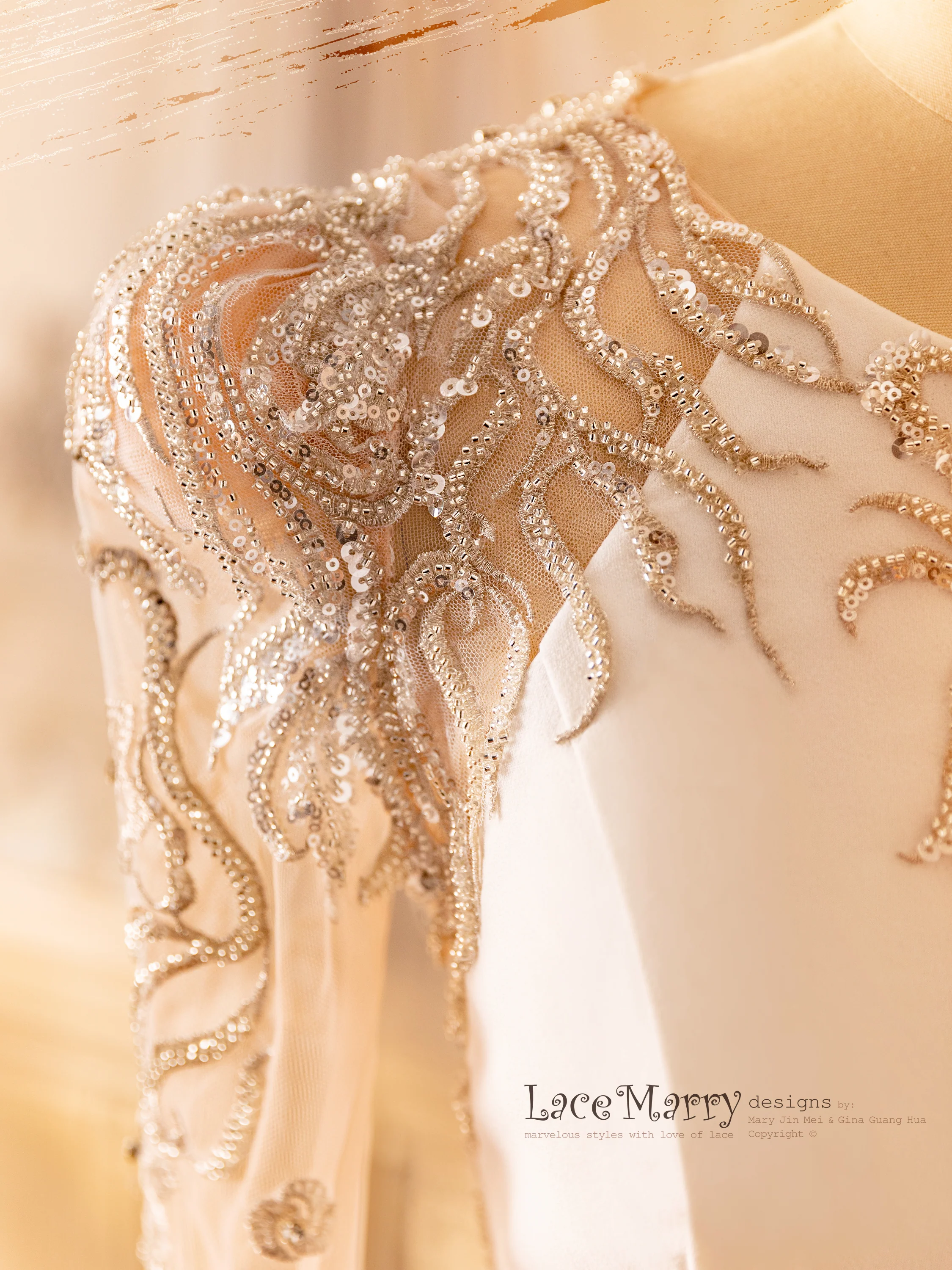 ANZU / Sophisticated Fitted Wedding Dress with Puff Shoulder Sleeves - Image 7