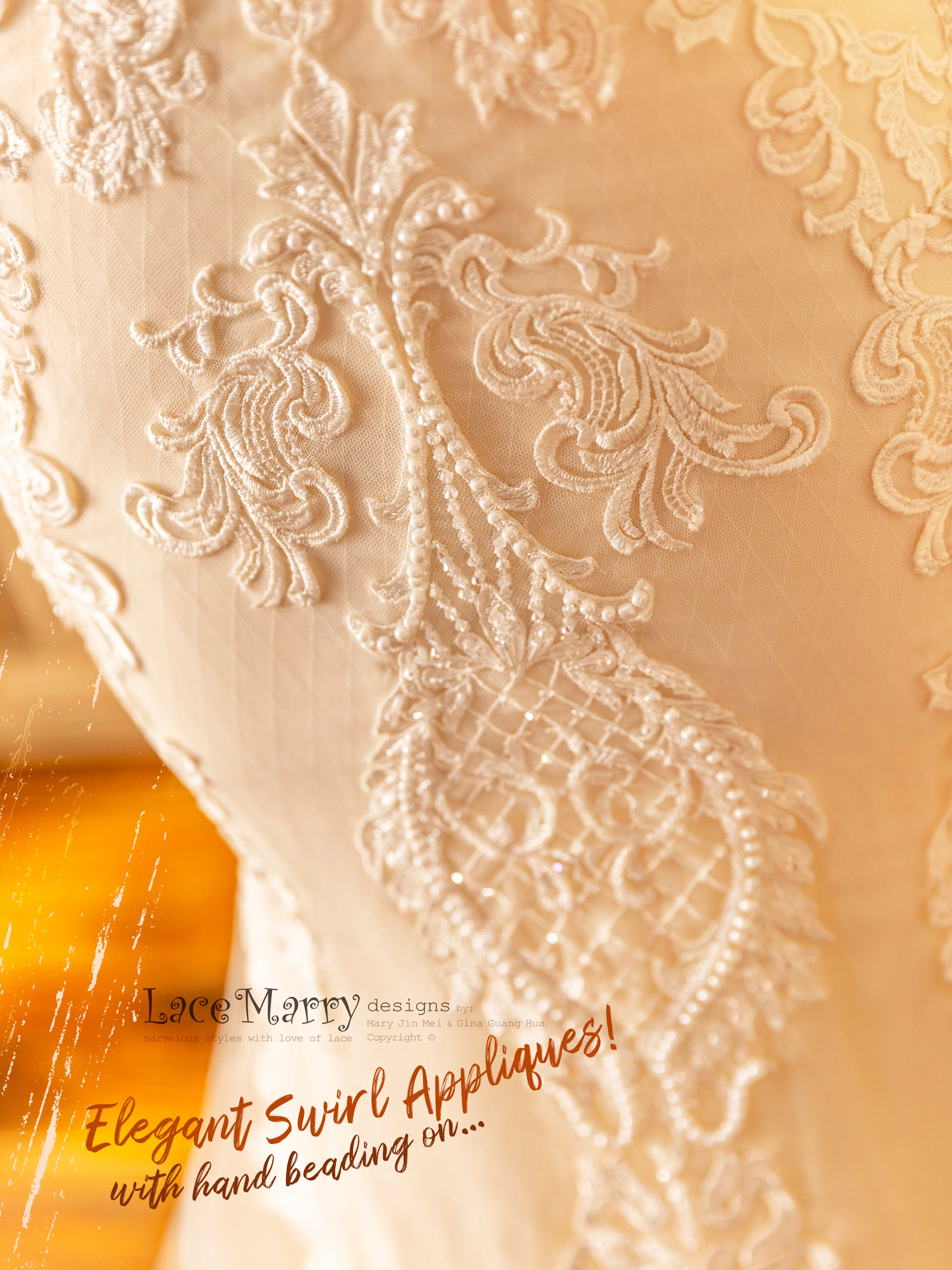 ARIA / Amazing Wedding Dress with Swirl Appliques - Image 11