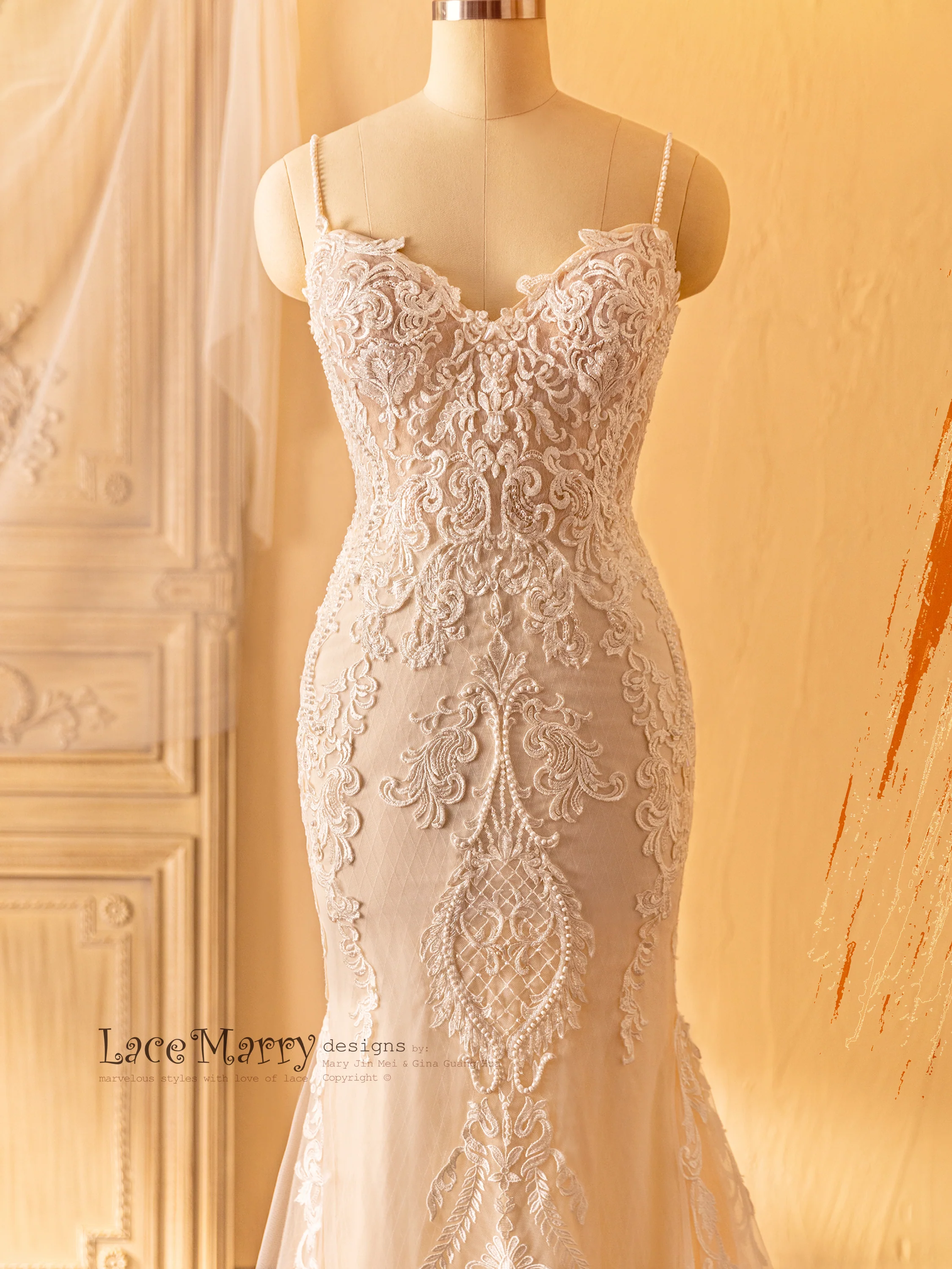ARIA / Amazing Wedding Dress with Swirl Appliques - Image 3