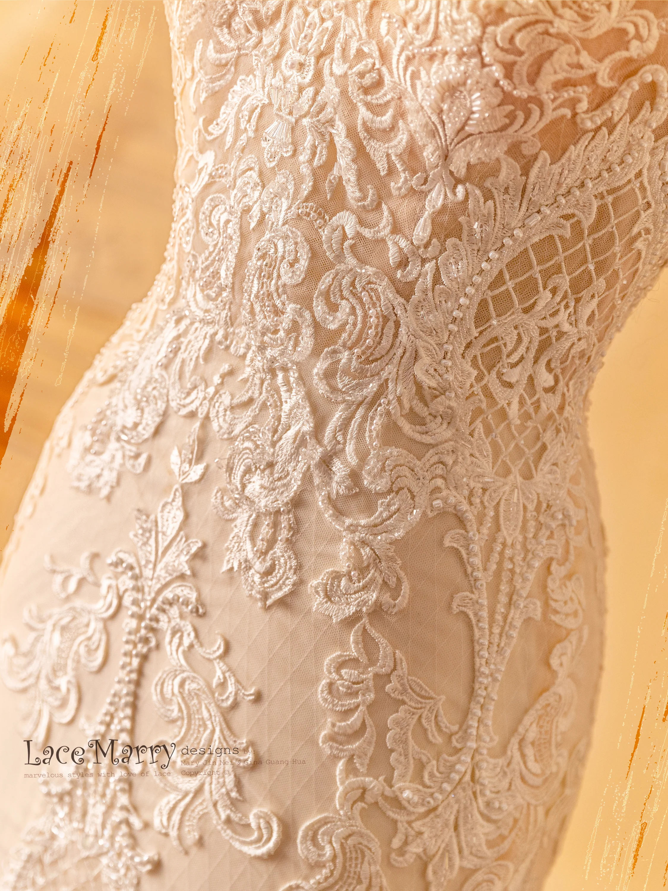 ARIA / Amazing Wedding Dress with Swirl Appliques - Image 4