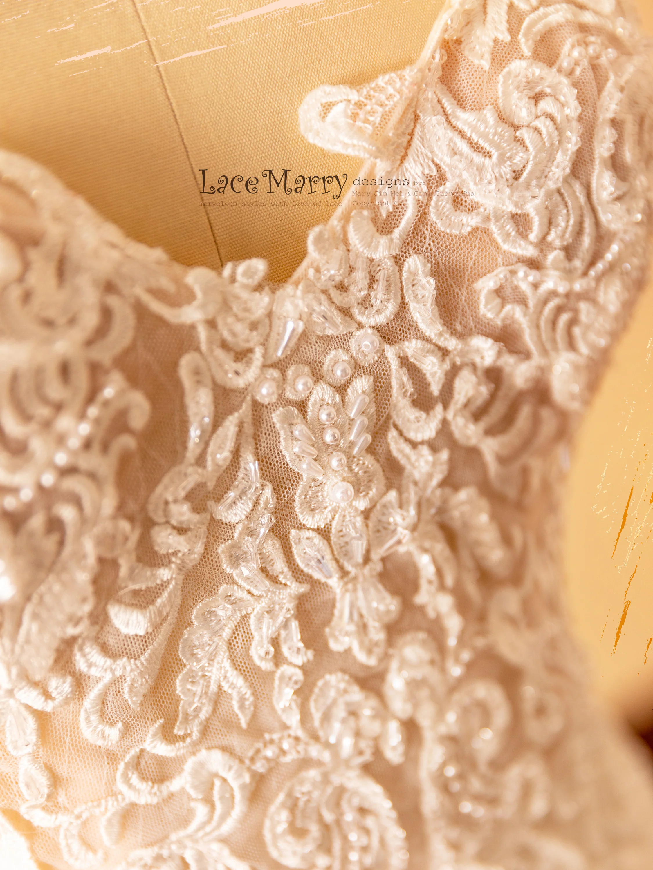 ARIA / Amazing Wedding Dress with Swirl Appliques - Image 5