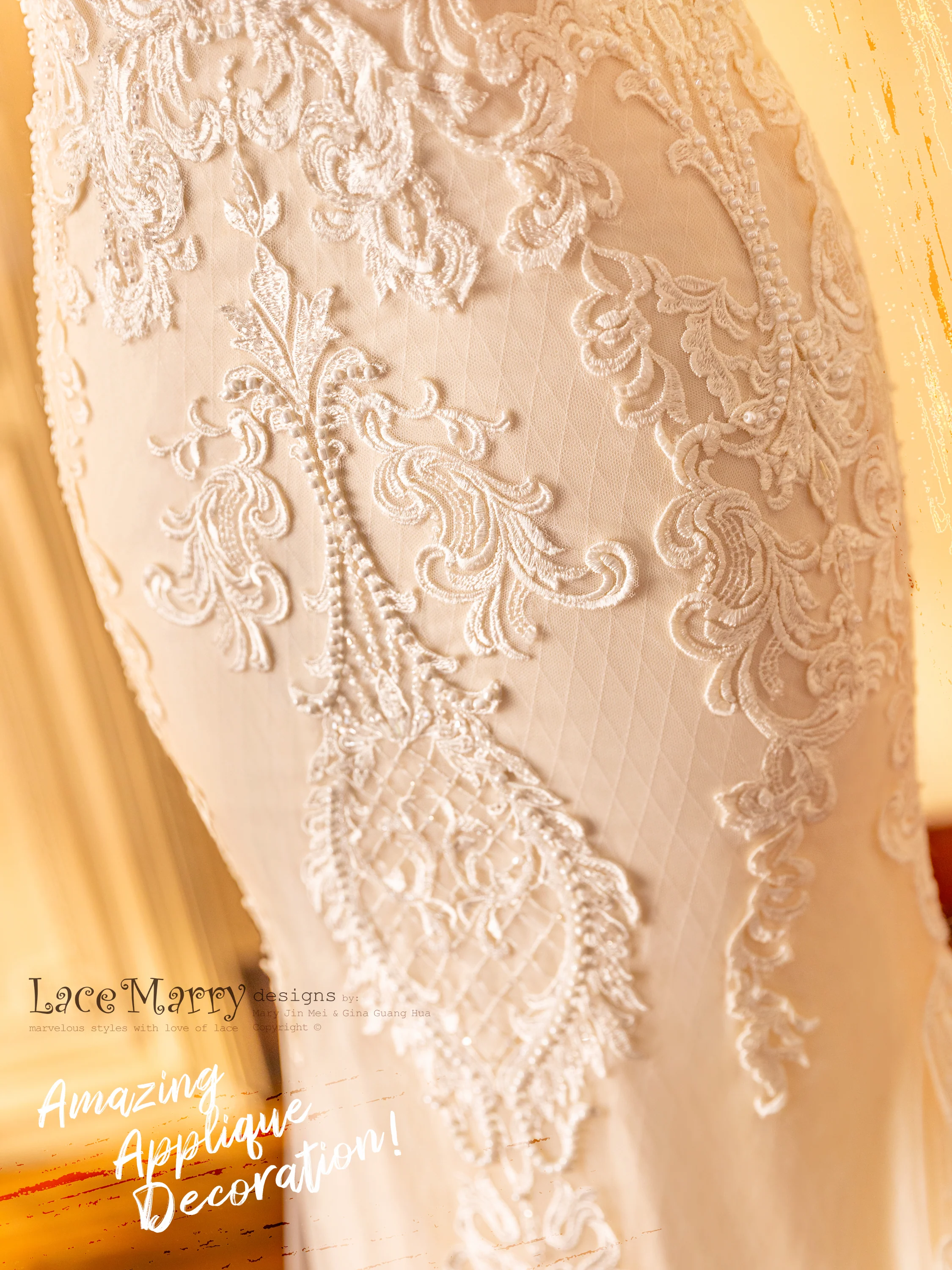 ARIA / Amazing Wedding Dress with Swirl Appliques - Image 6