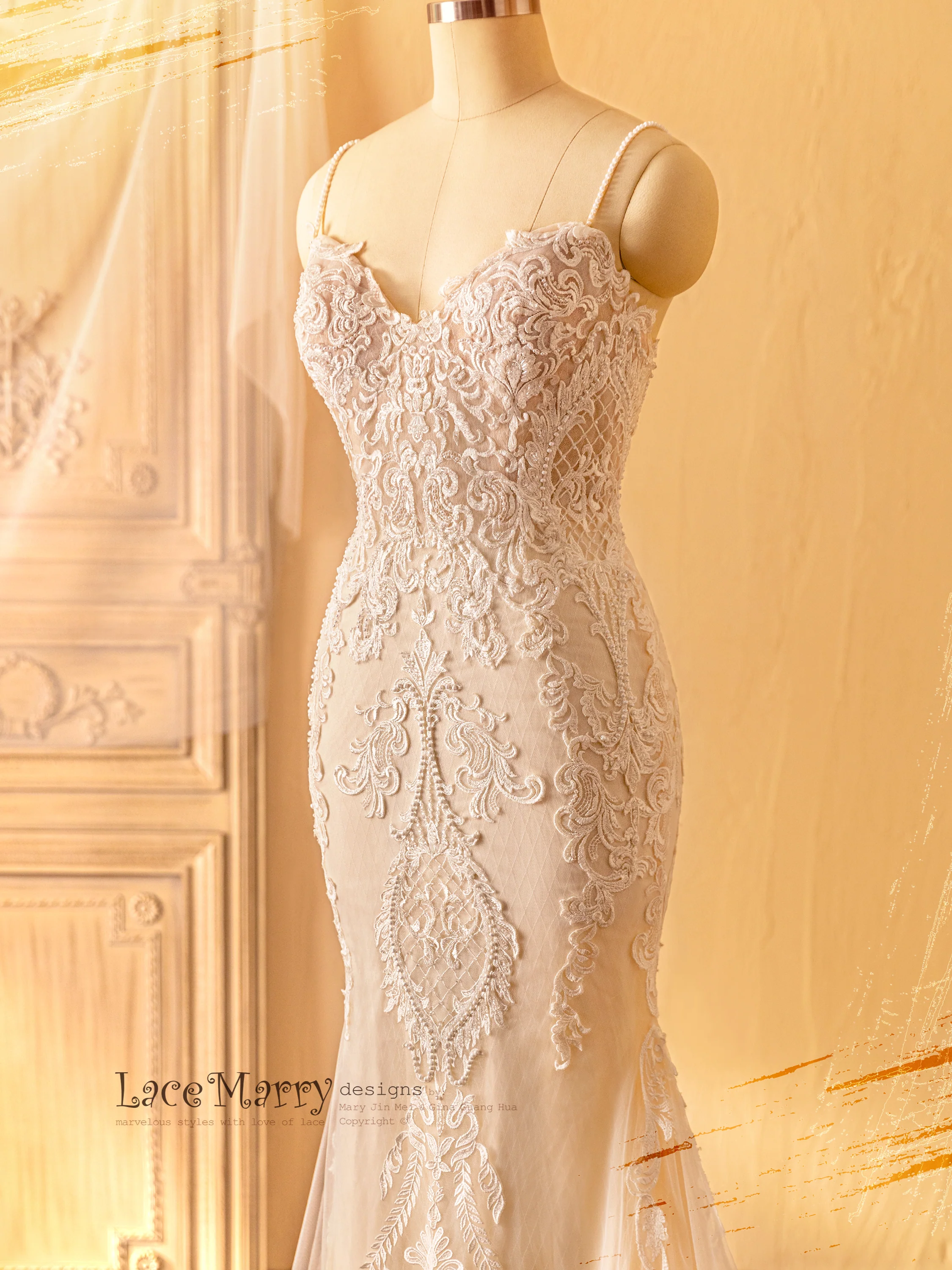 ARIA / Amazing Wedding Dress with Swirl Appliques - Image 7