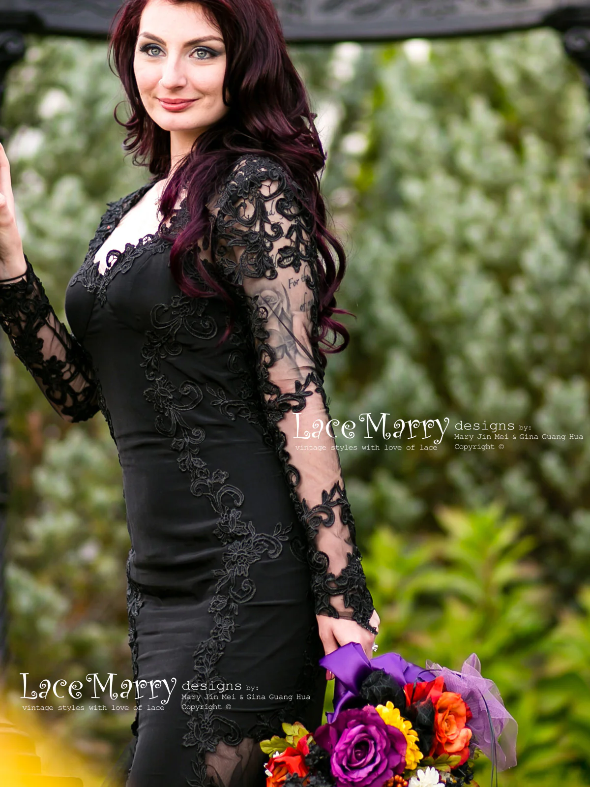 Black Lace Wedding Dress with Sheer Open Back - Image 5