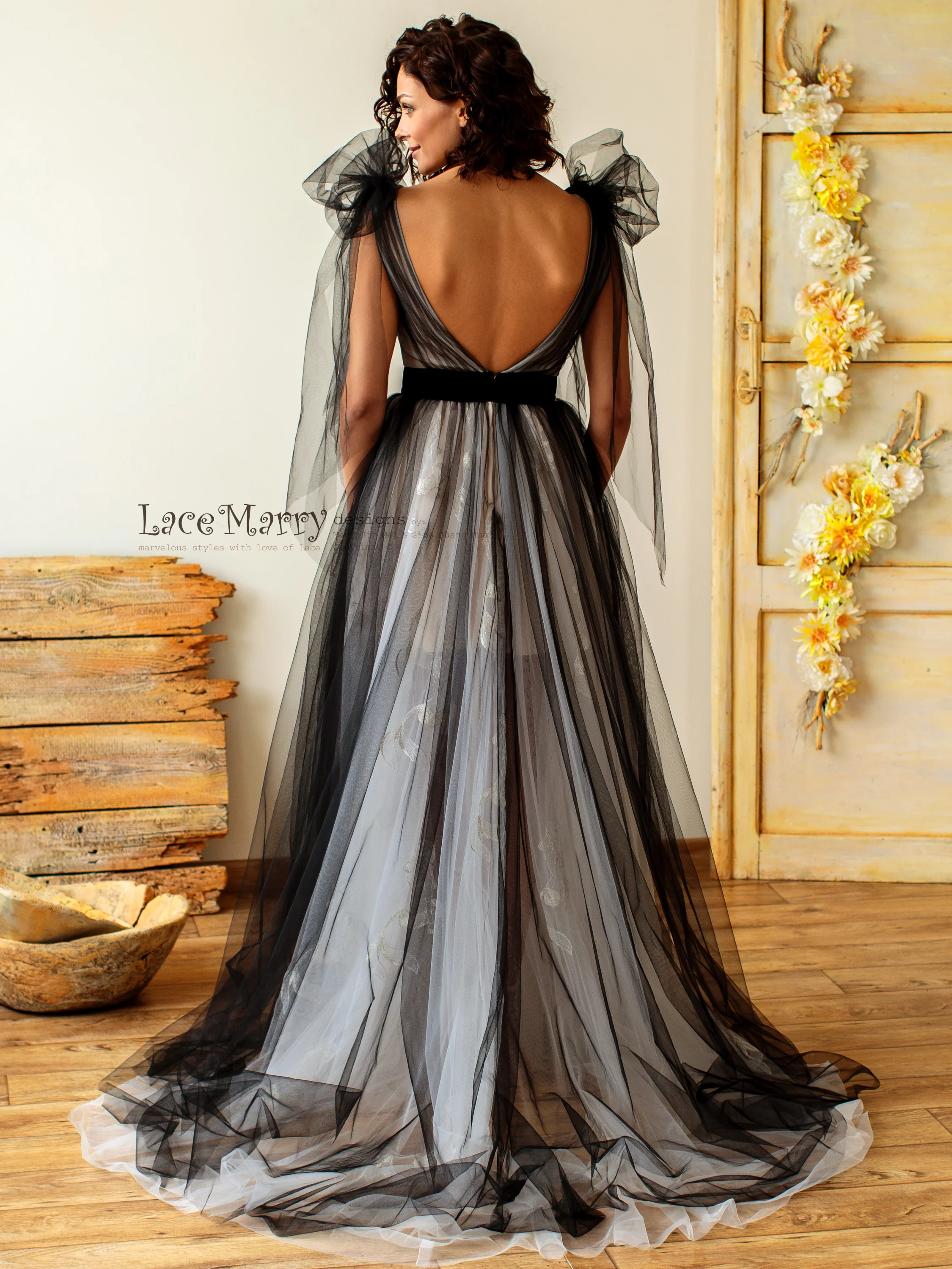 Black Tulle Ombre Wedding Dress - Image 4