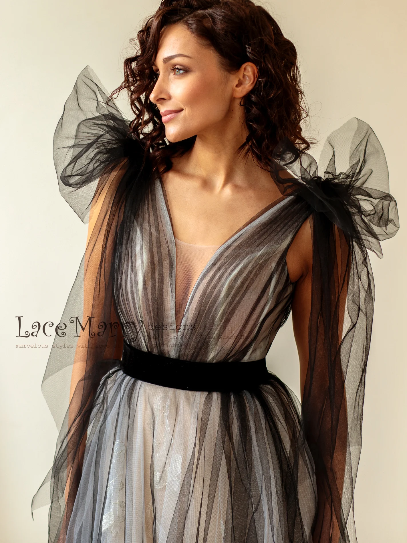 Black Tulle Ombre Wedding Dress - Image 5