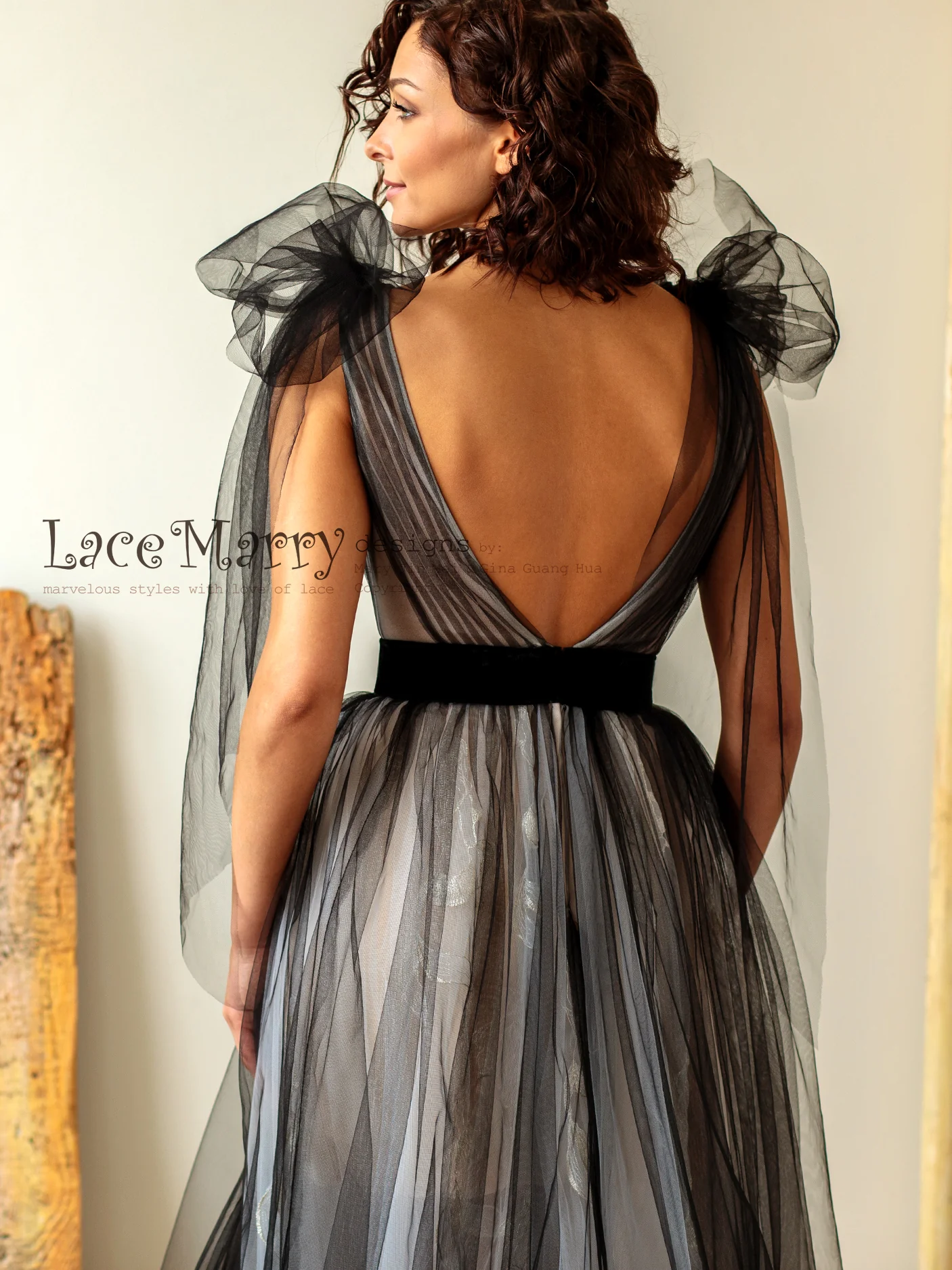 Black Tulle Ombre Wedding Dress - Image 6