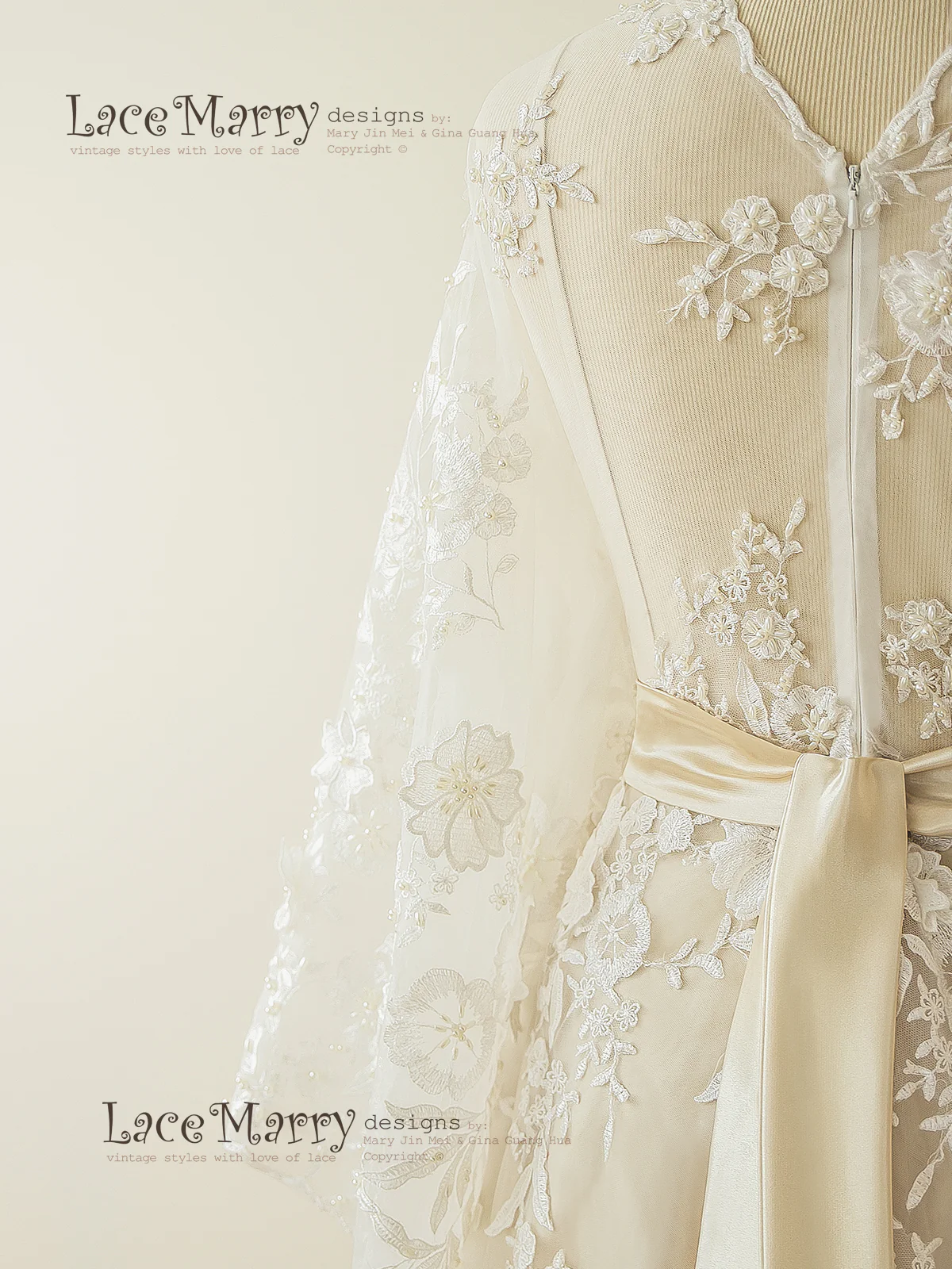 Bohemian Lace Wedding Dress in Kaftan Style - Image 10