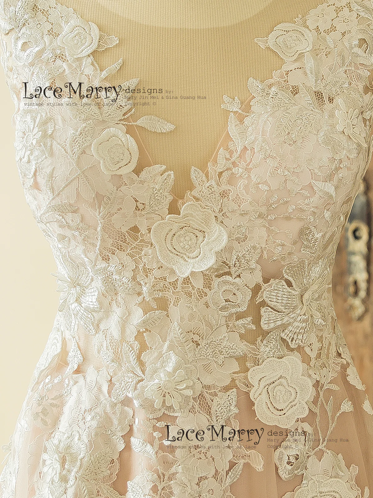 Boho Blush Wedding Dress with Ivory Lace 3D Flower Appliques - Image 10