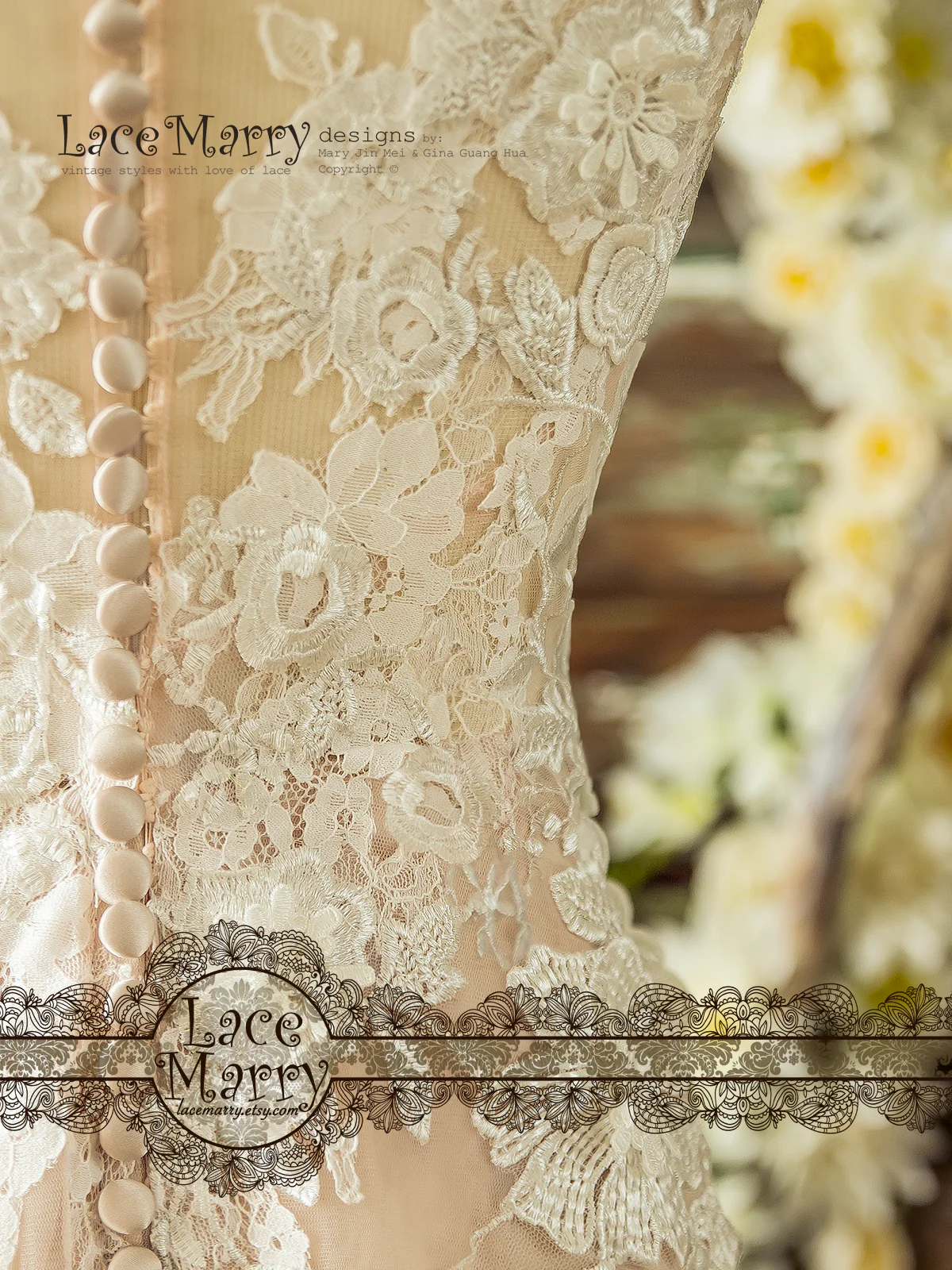 Boho Blush Wedding Dress with Ivory Lace 3D Flower Appliques - Image 8