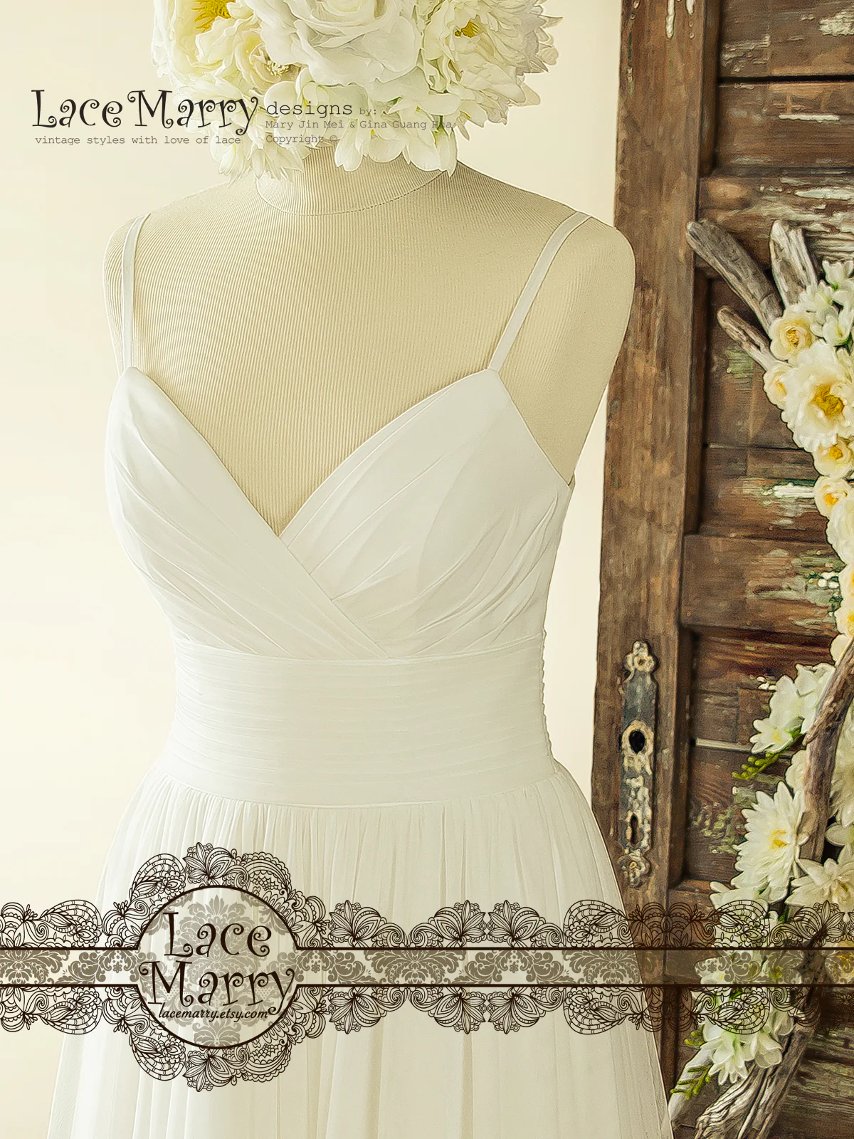 Boho Summer Wedding Dress from Soft Tulle in A Line Shape - Image 3