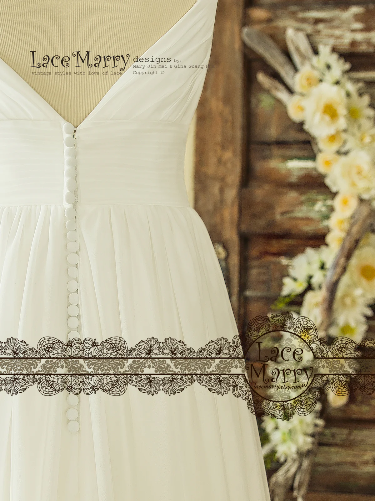 Boho Summer Wedding Dress from Soft Tulle in A Line Shape - Image 6