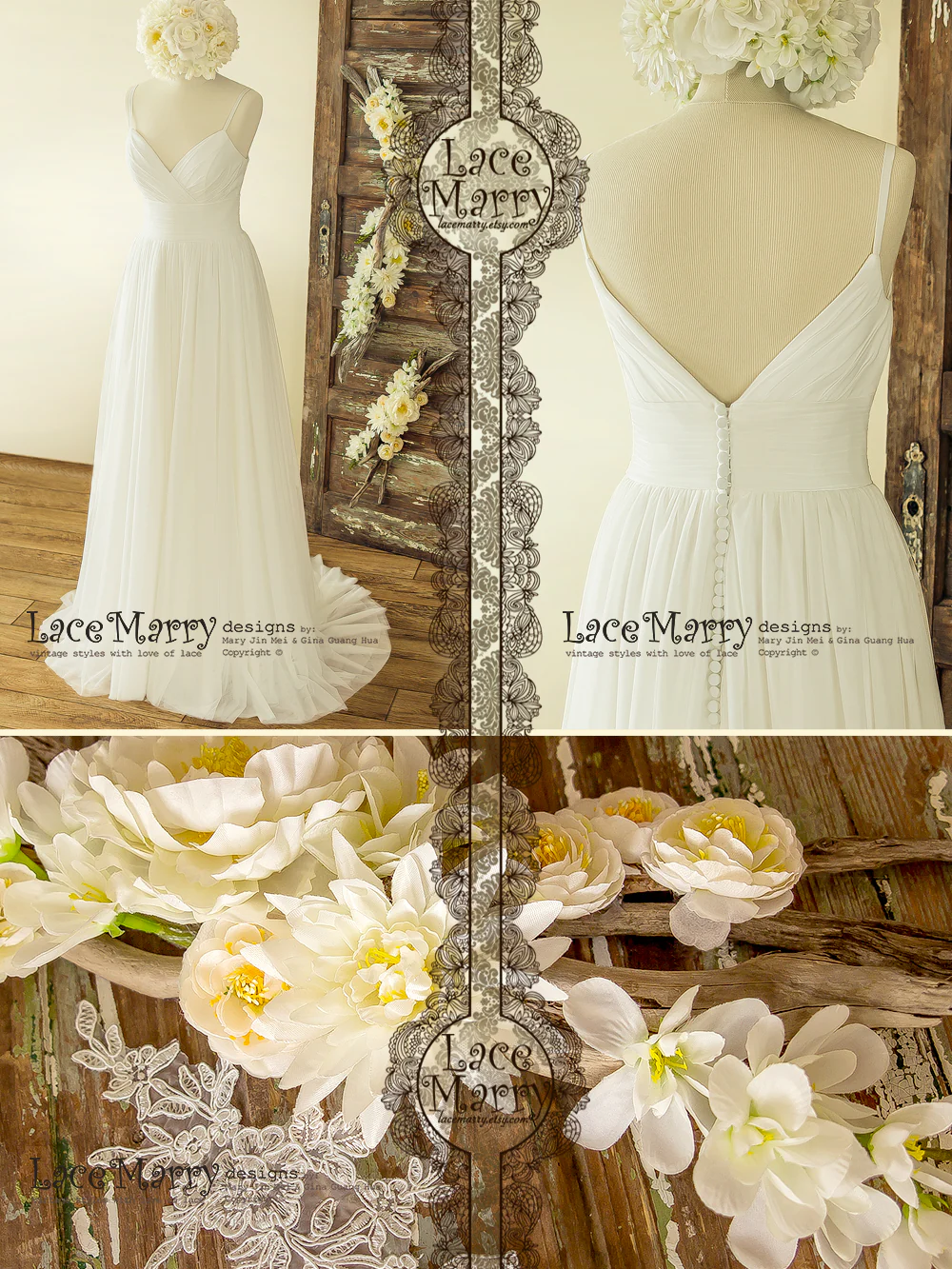 Boho Summer Wedding Dress from Soft Tulle in A Line Shape - Image 9