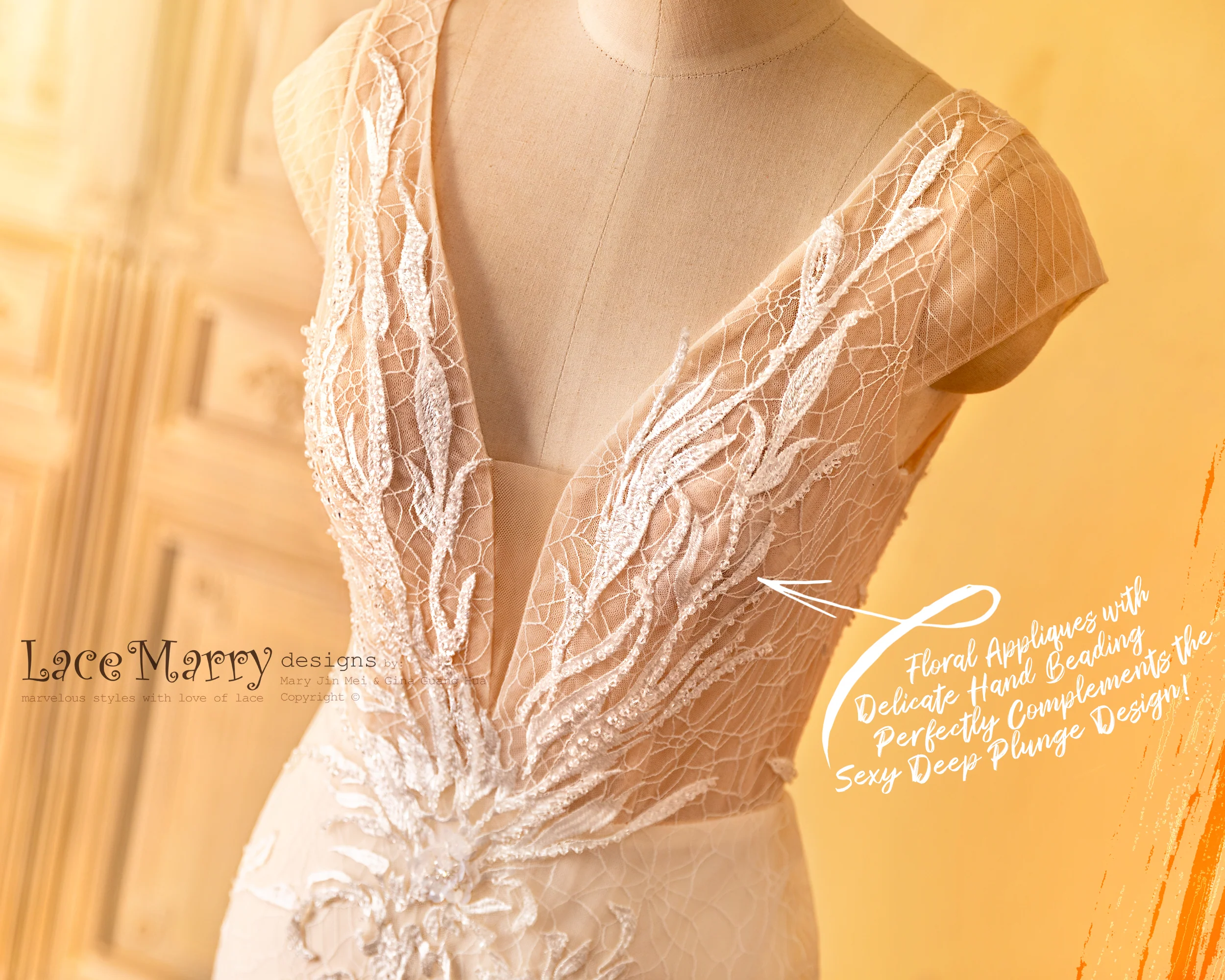 ALANDRA / Breathtaking Fitted Wedding Dress with Deep Plunge - Image 6