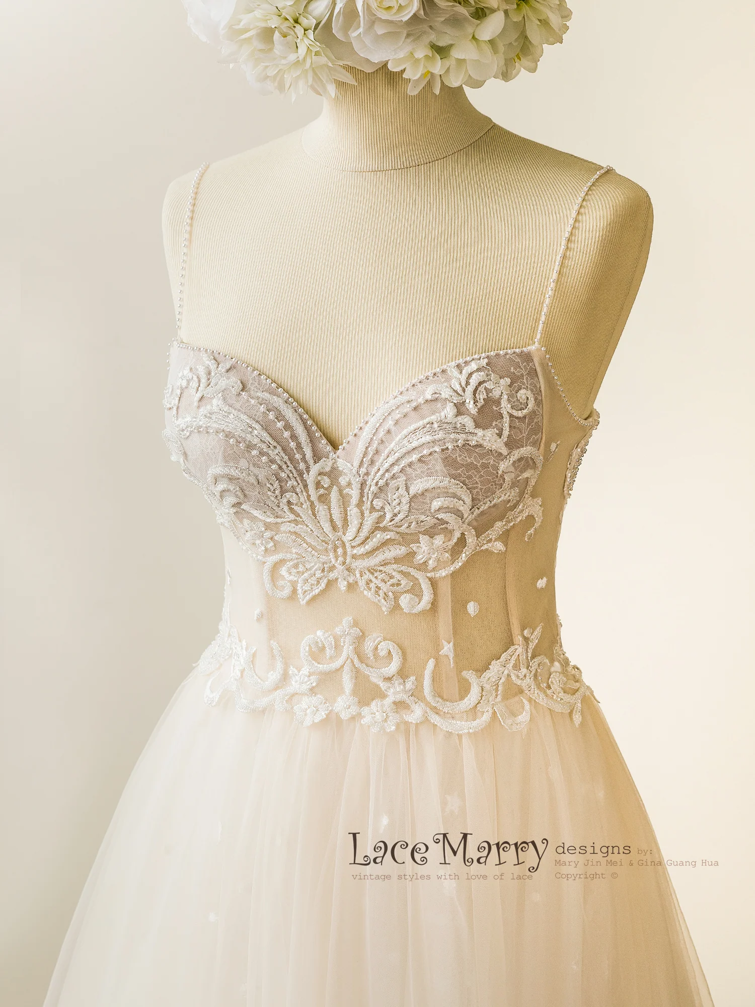Bustier Bodice Wedding Dress with Extra Thin Straps - Image 11