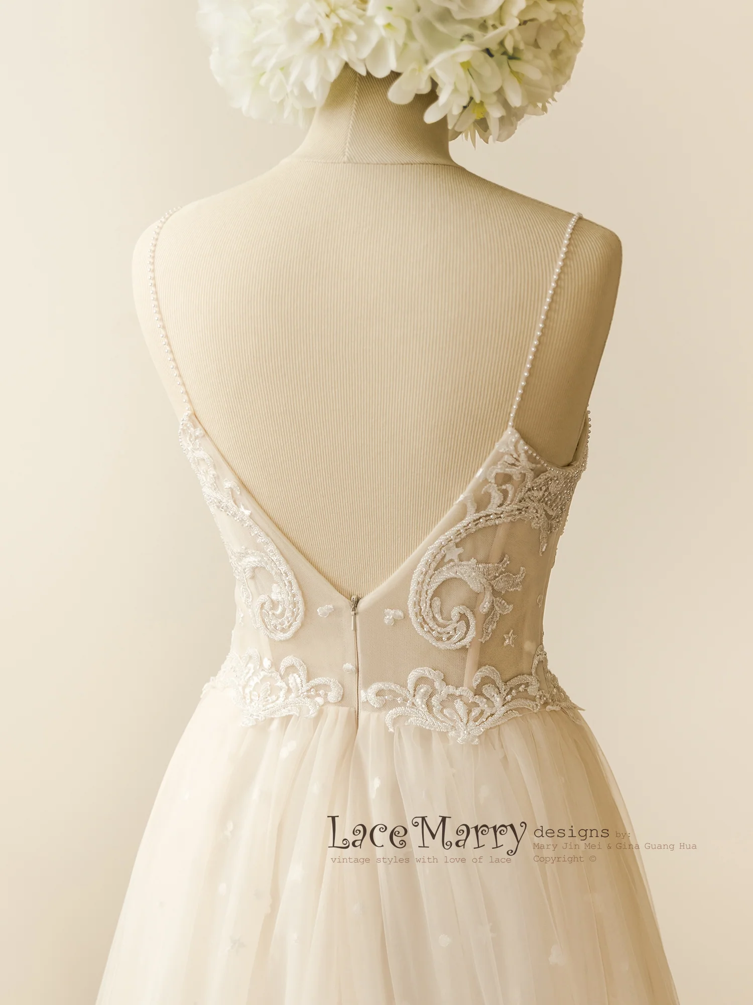 Bustier Bodice Wedding Dress with Extra Thin Straps - Image 12