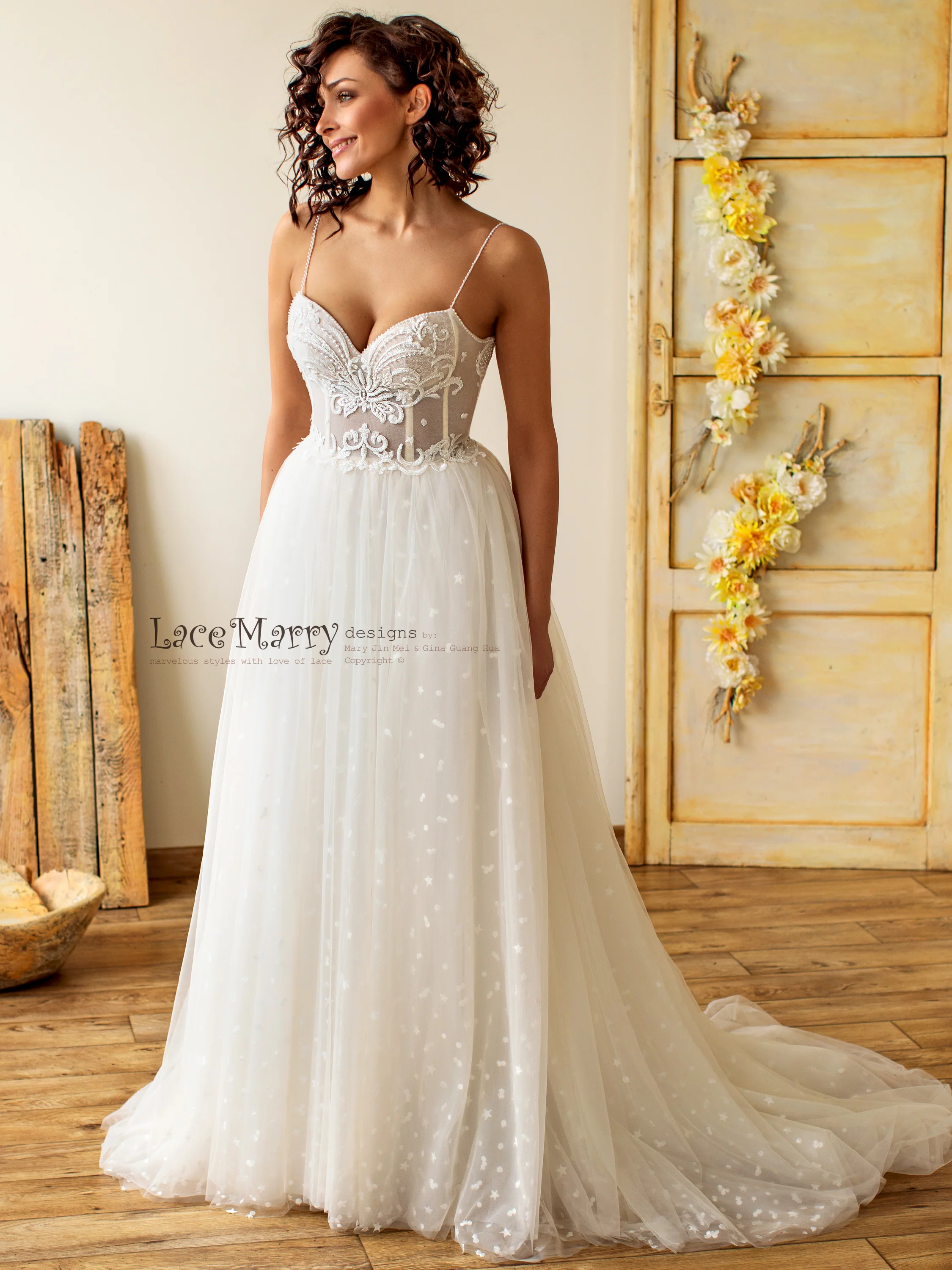 Bustier Bodice Wedding Dress with Extra Thin Straps - Image 4