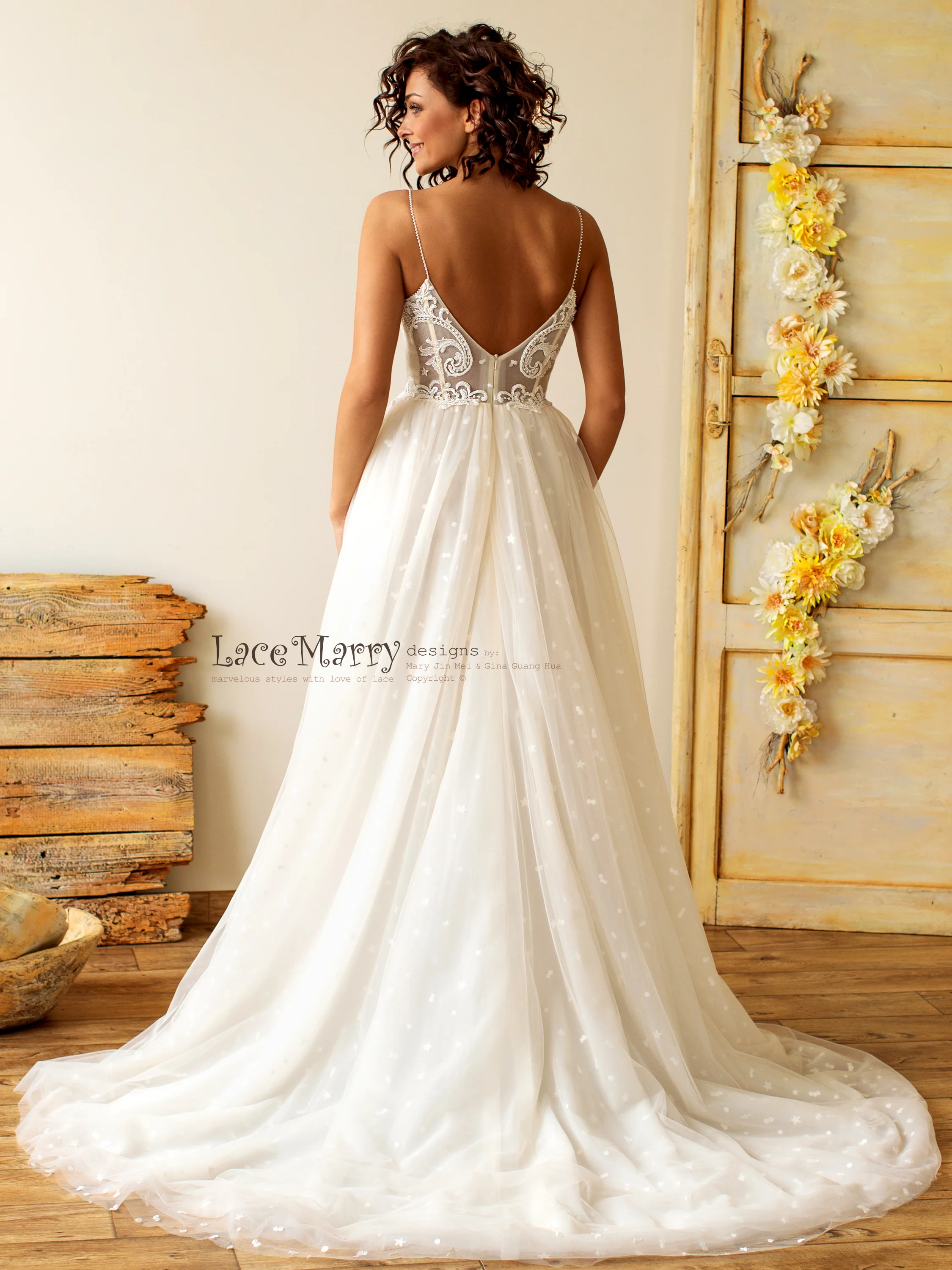 Bustier Bodice Wedding Dress with Extra Thin Straps - Image 5