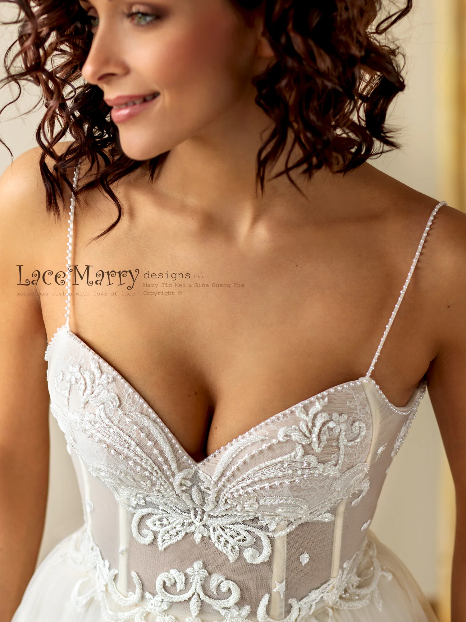 Bustier Bodice Wedding Dress with Extra Thin Straps - Image 7
