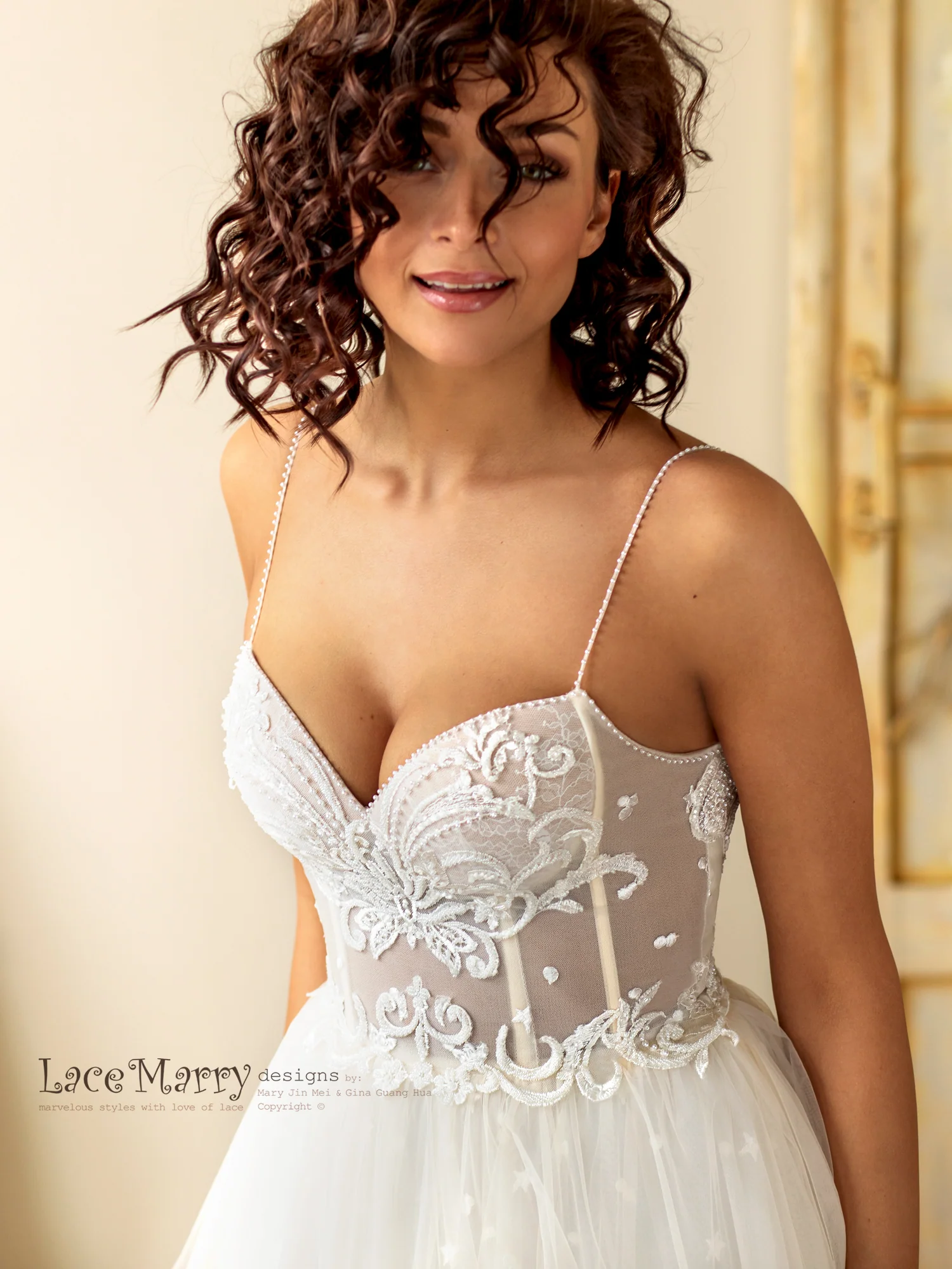 Bustier Bodice Wedding Dress with Extra Thin Straps - Image 8