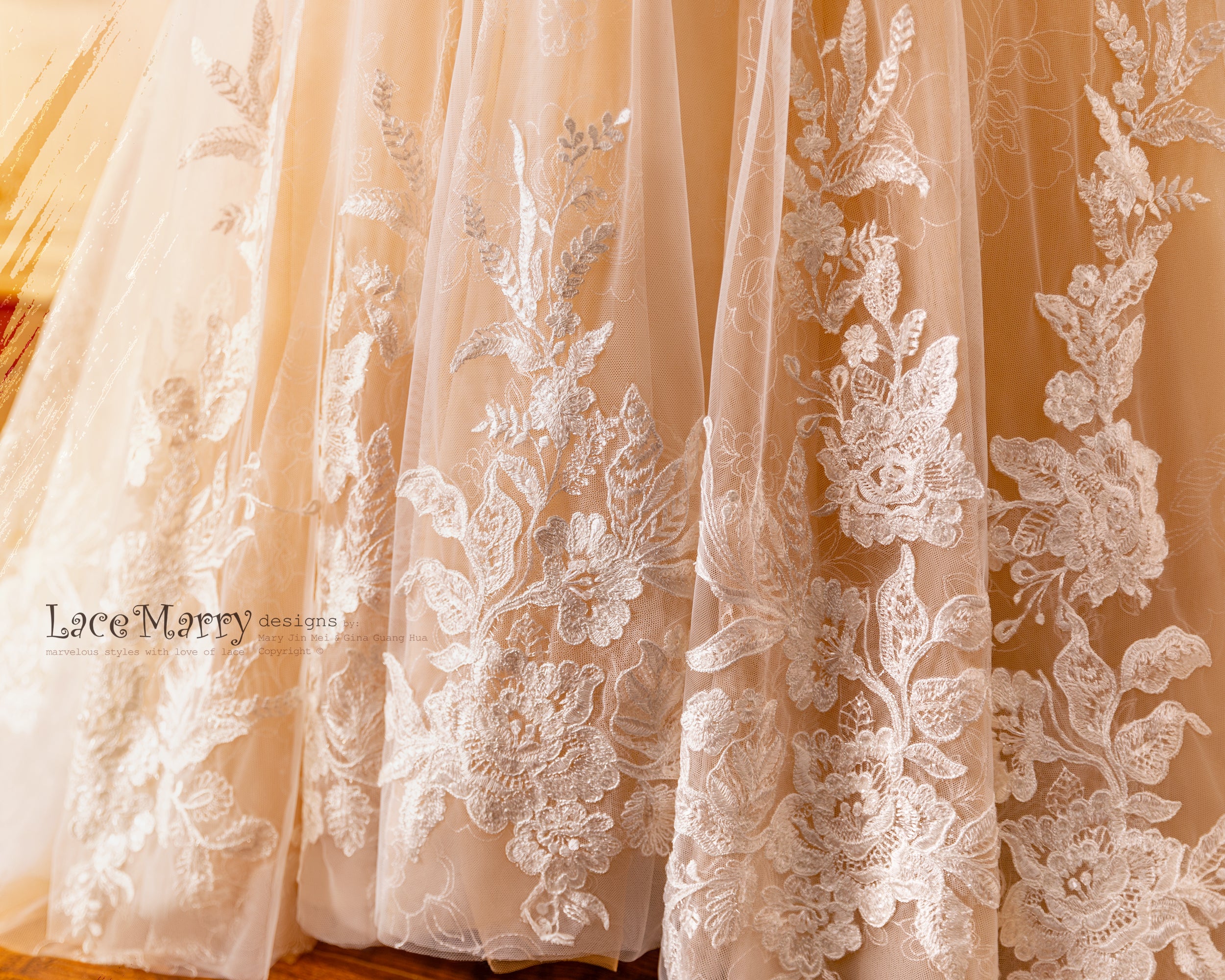 CELINE / Enchanting Lace Wedding Dress with Flower Embroidered Tulle - Image 10