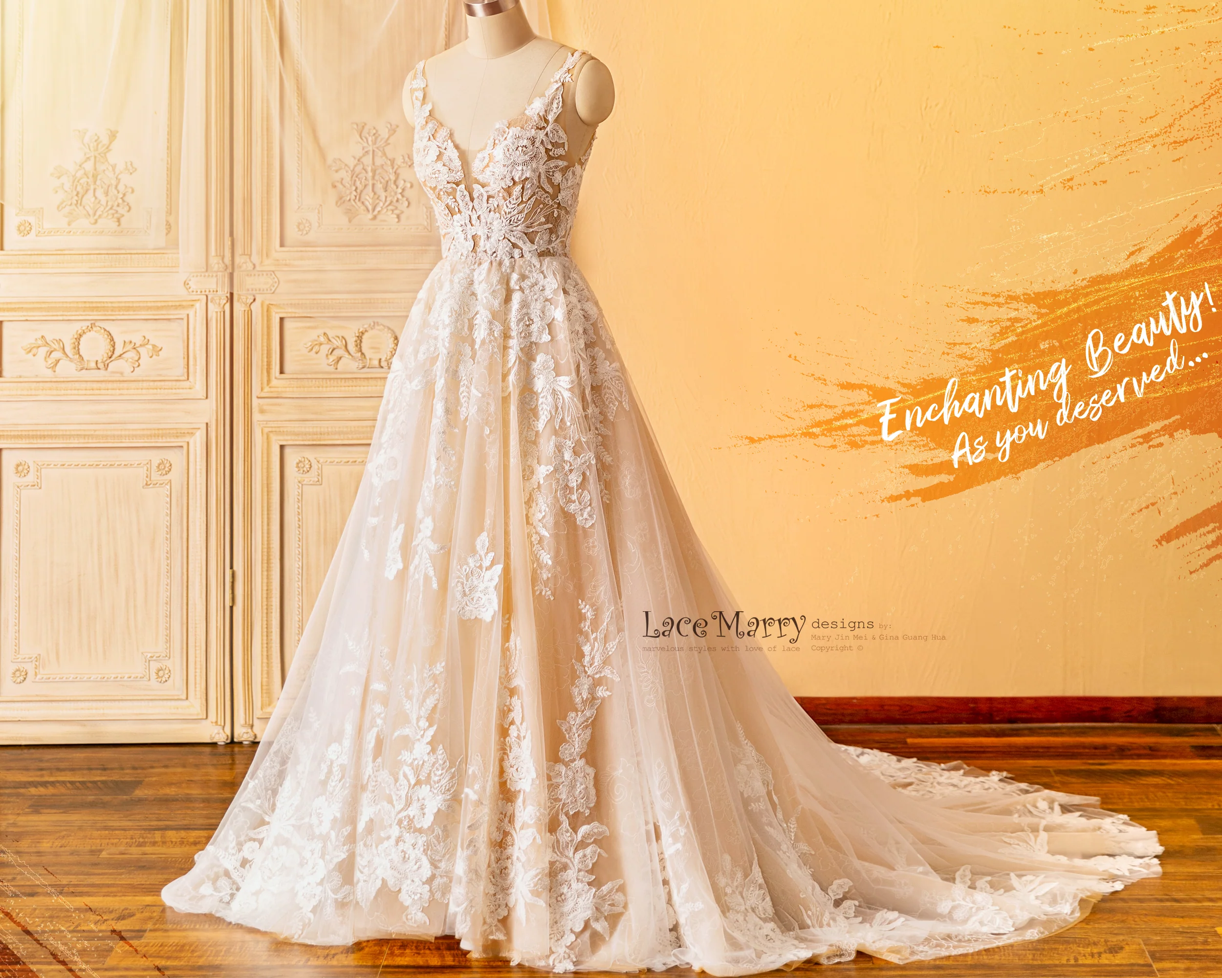 CELINE / Enchanting Lace Wedding Dress with Flower Embroidered Tulle - Image 13