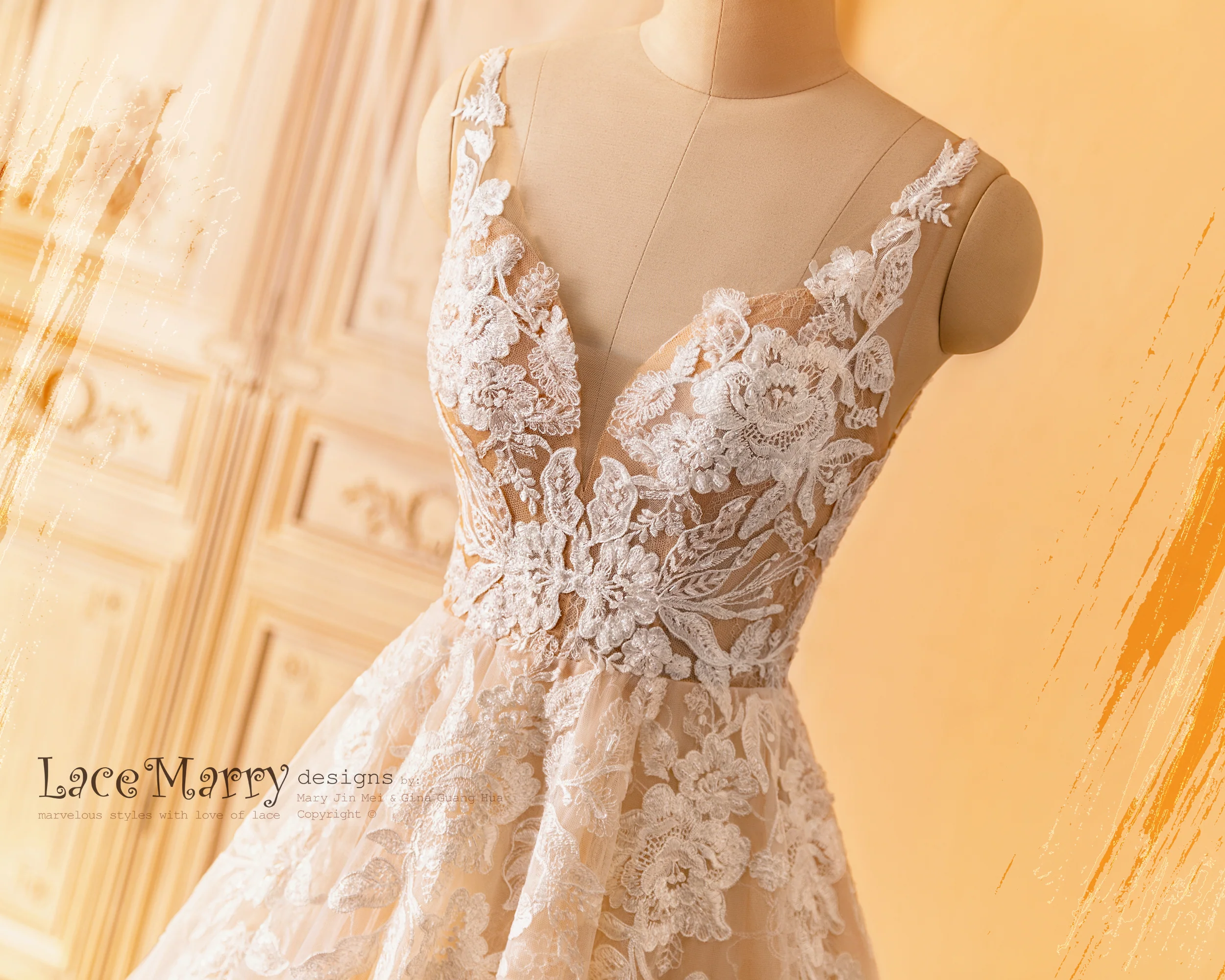 CELINE / Enchanting Lace Wedding Dress with Flower Embroidered Tulle - Image 14