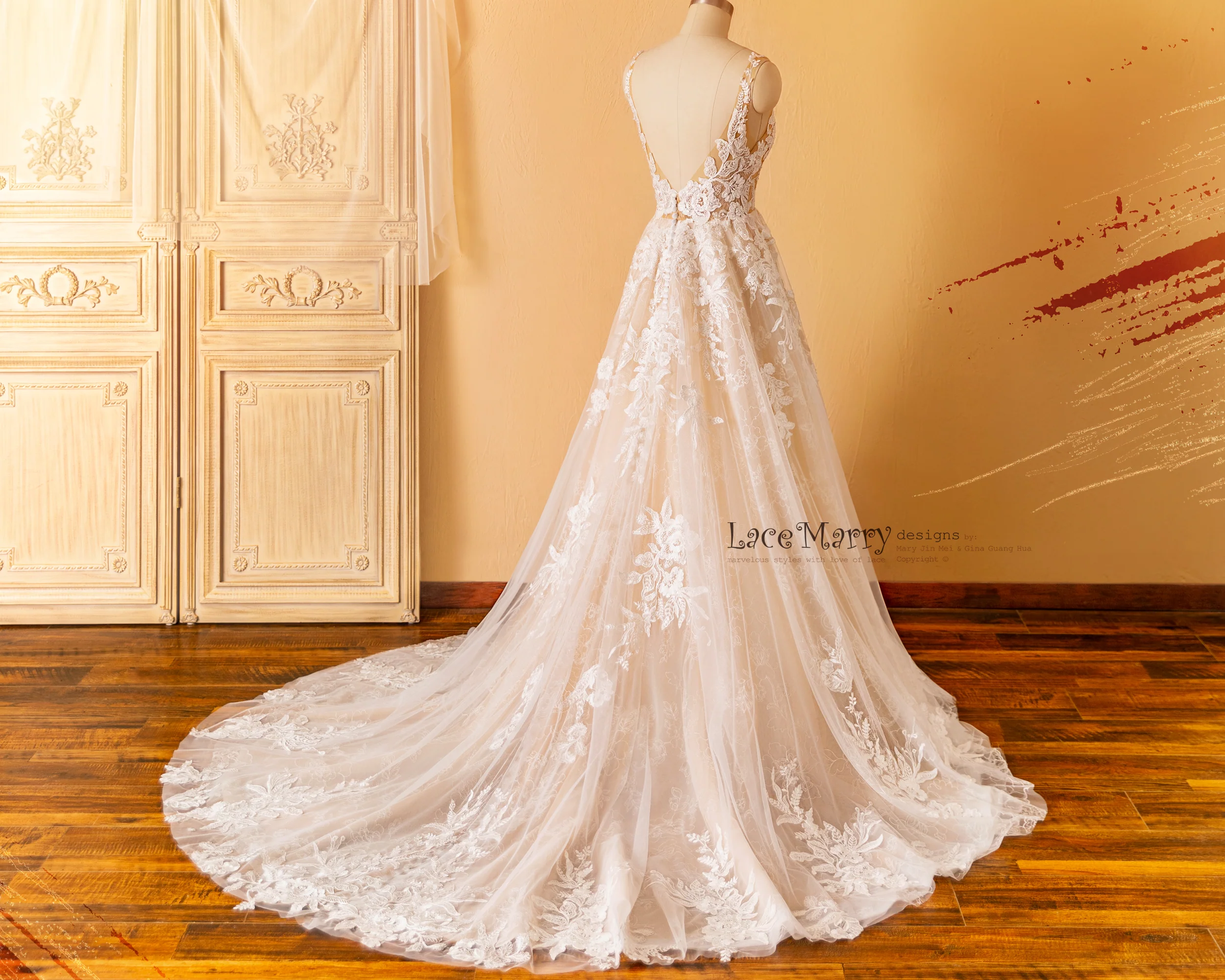 CELINE / Enchanting Lace Wedding Dress with Flower Embroidered Tulle - Image 15