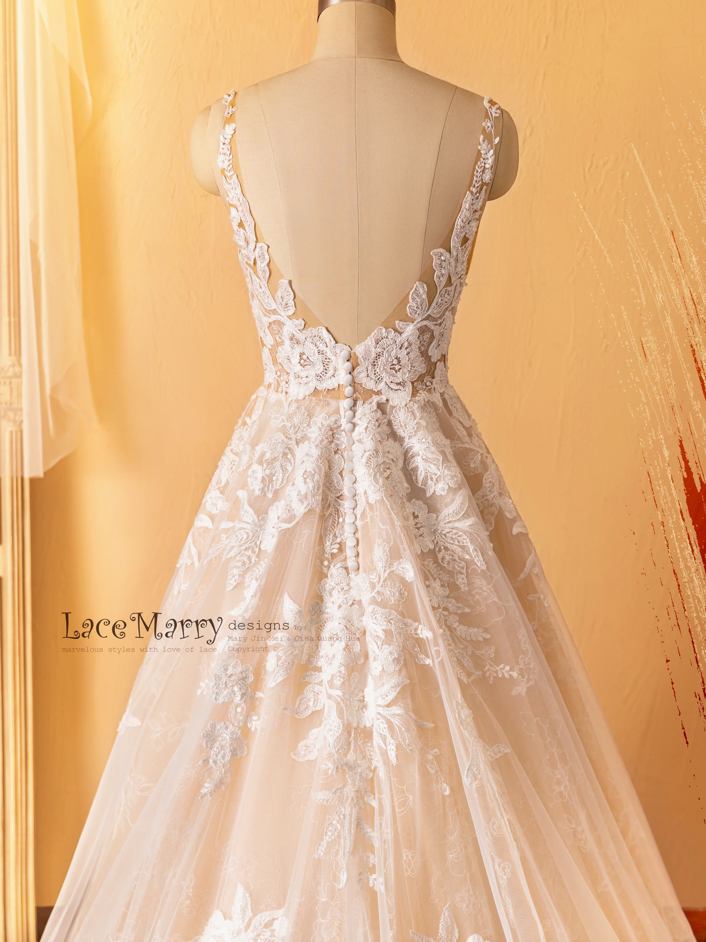 CELINE / Enchanting Lace Wedding Dress with Flower Embroidered Tulle - Image 3