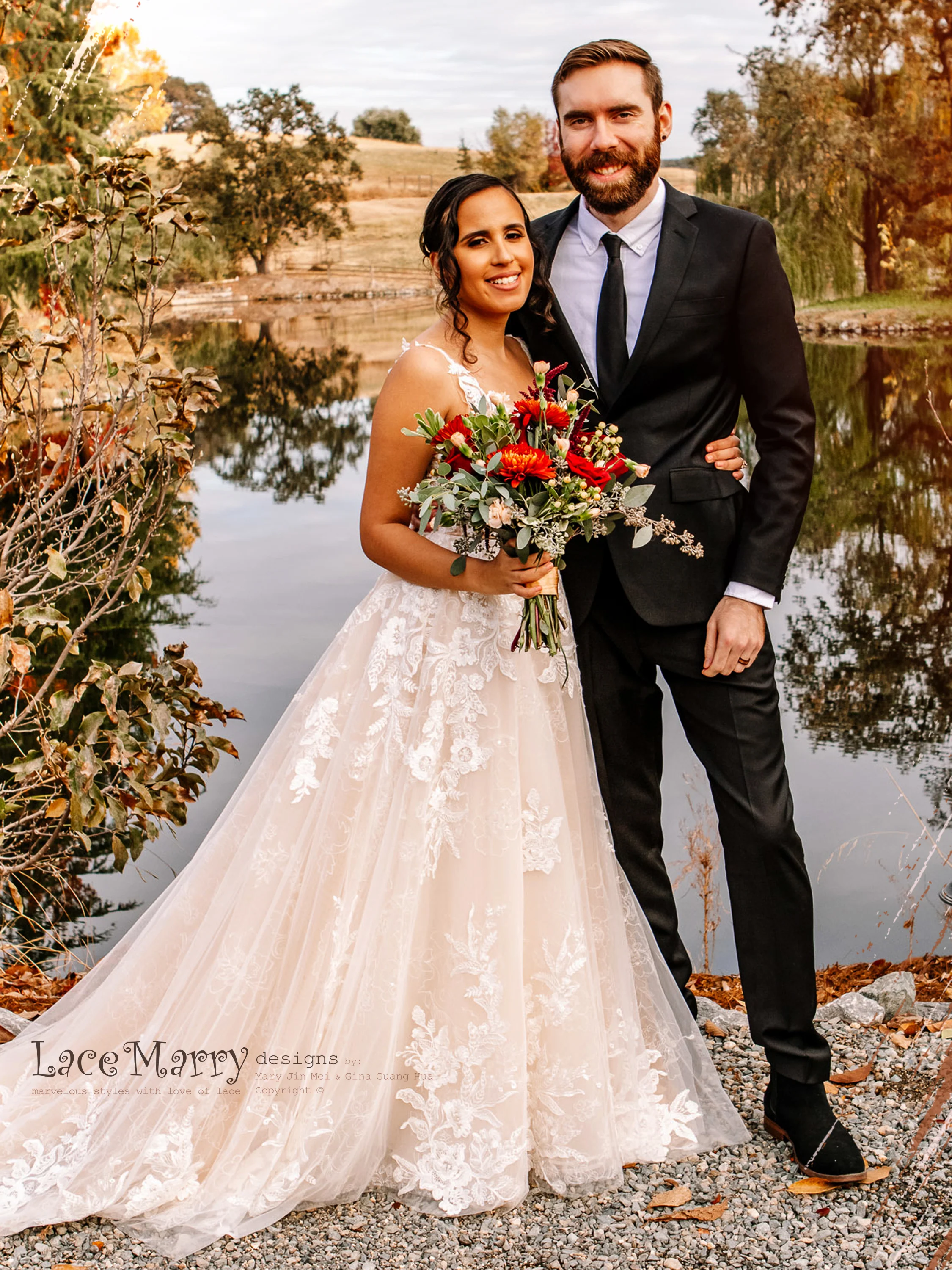 CELINE / Enchanting Lace Wedding Dress with Flower Embroidered Tulle - Image 4