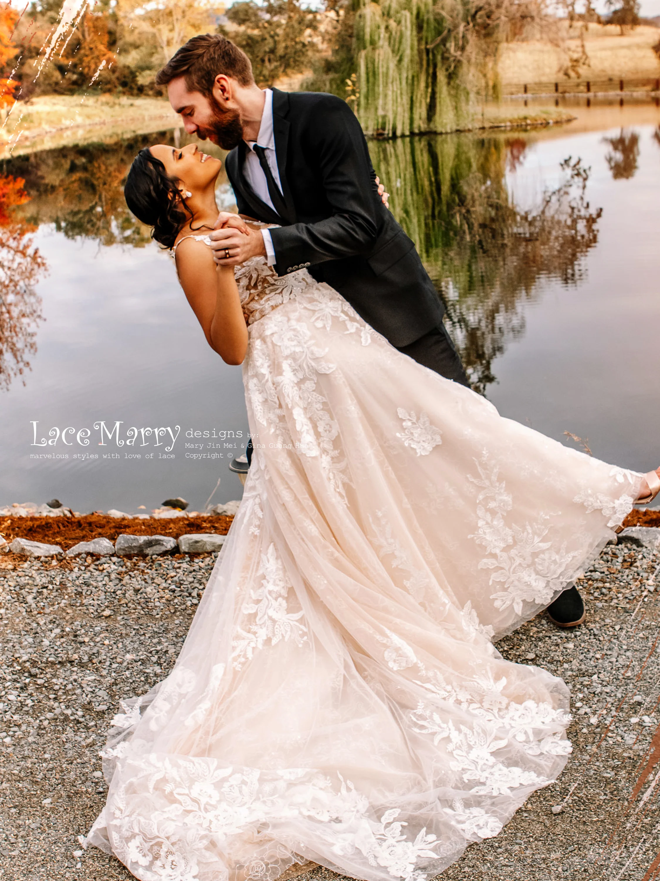 CELINE / Enchanting Lace Wedding Dress with Flower Embroidered Tulle - Image 7