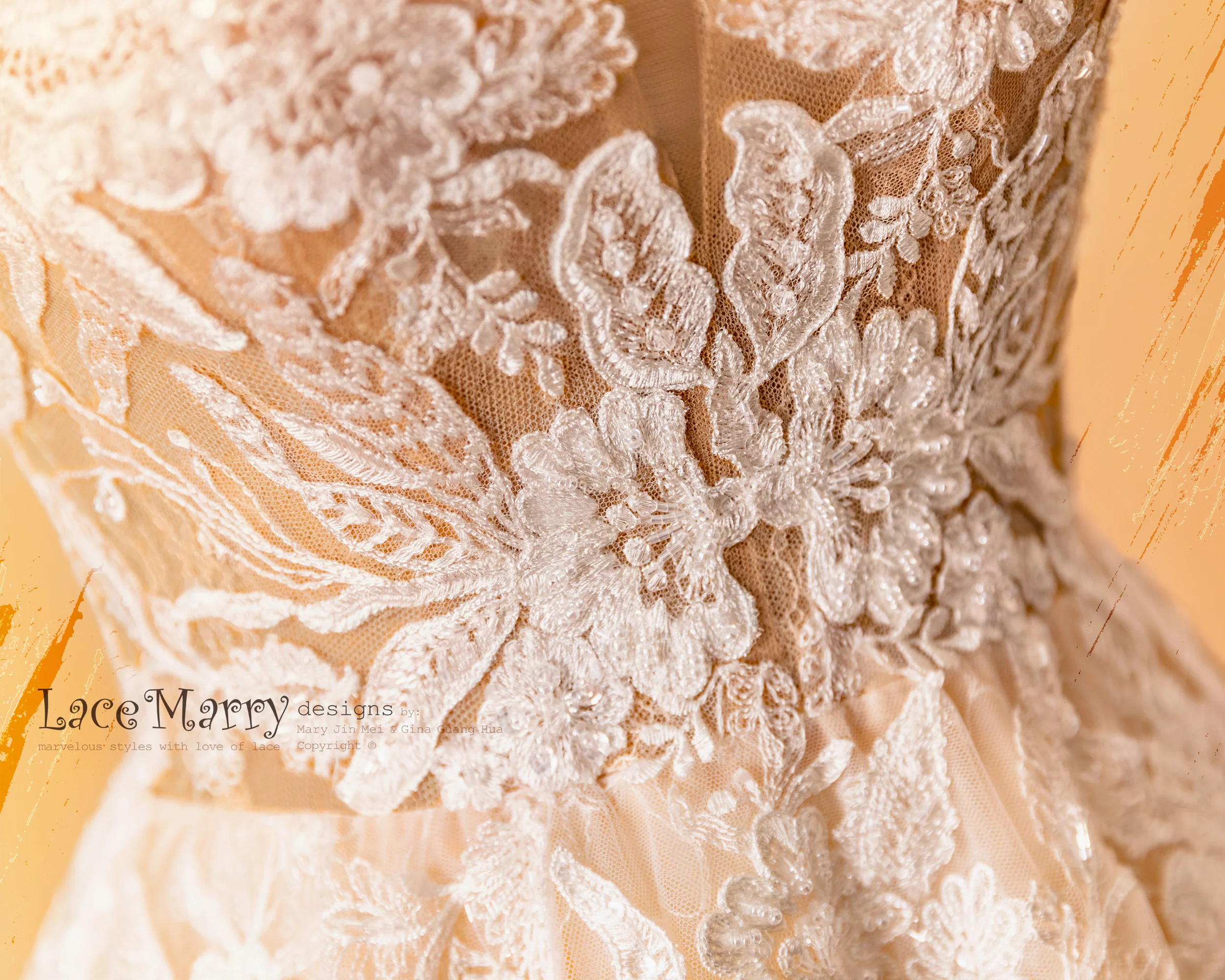 CELINE / Enchanting Lace Wedding Dress with Flower Embroidered Tulle - Image 8