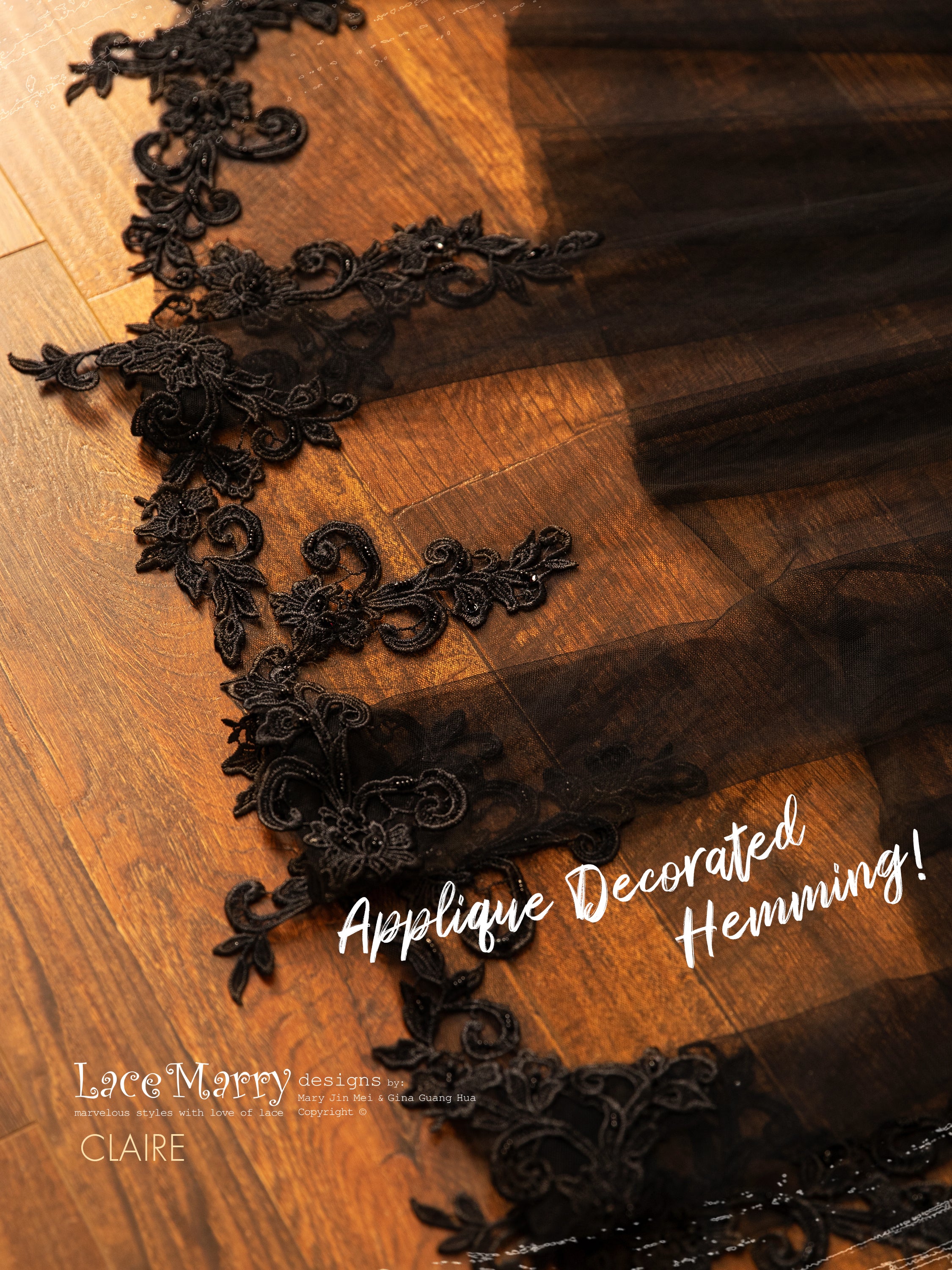 CLAIRE / Black Wedding Dress with Queen Anne Neckline - Image 13