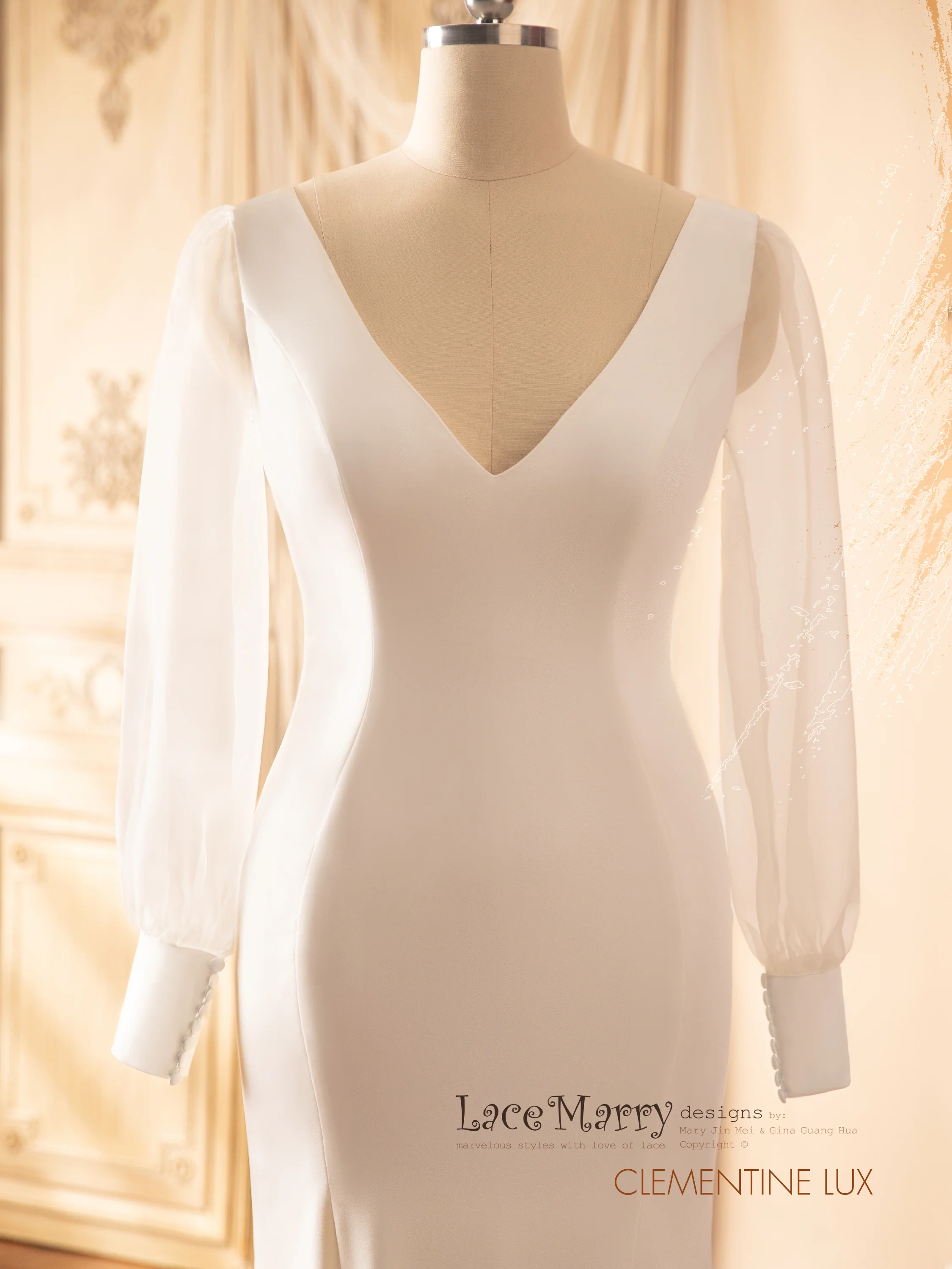 CLEMENTINE LUX / Elegant Wedding Dress with Long Sheer Sleeves - Image 4